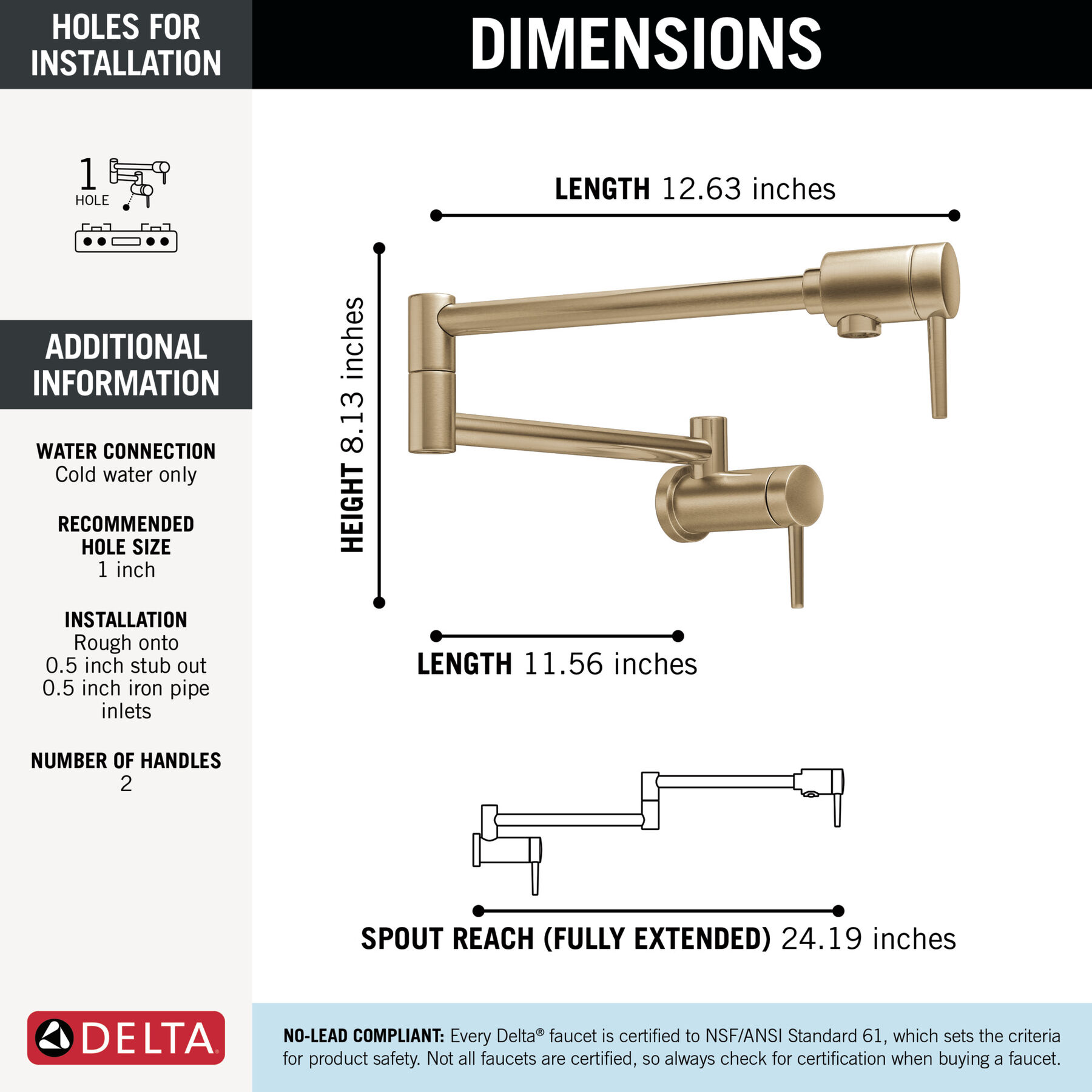 Contemporary Wall Mount Pot Filler, image 1