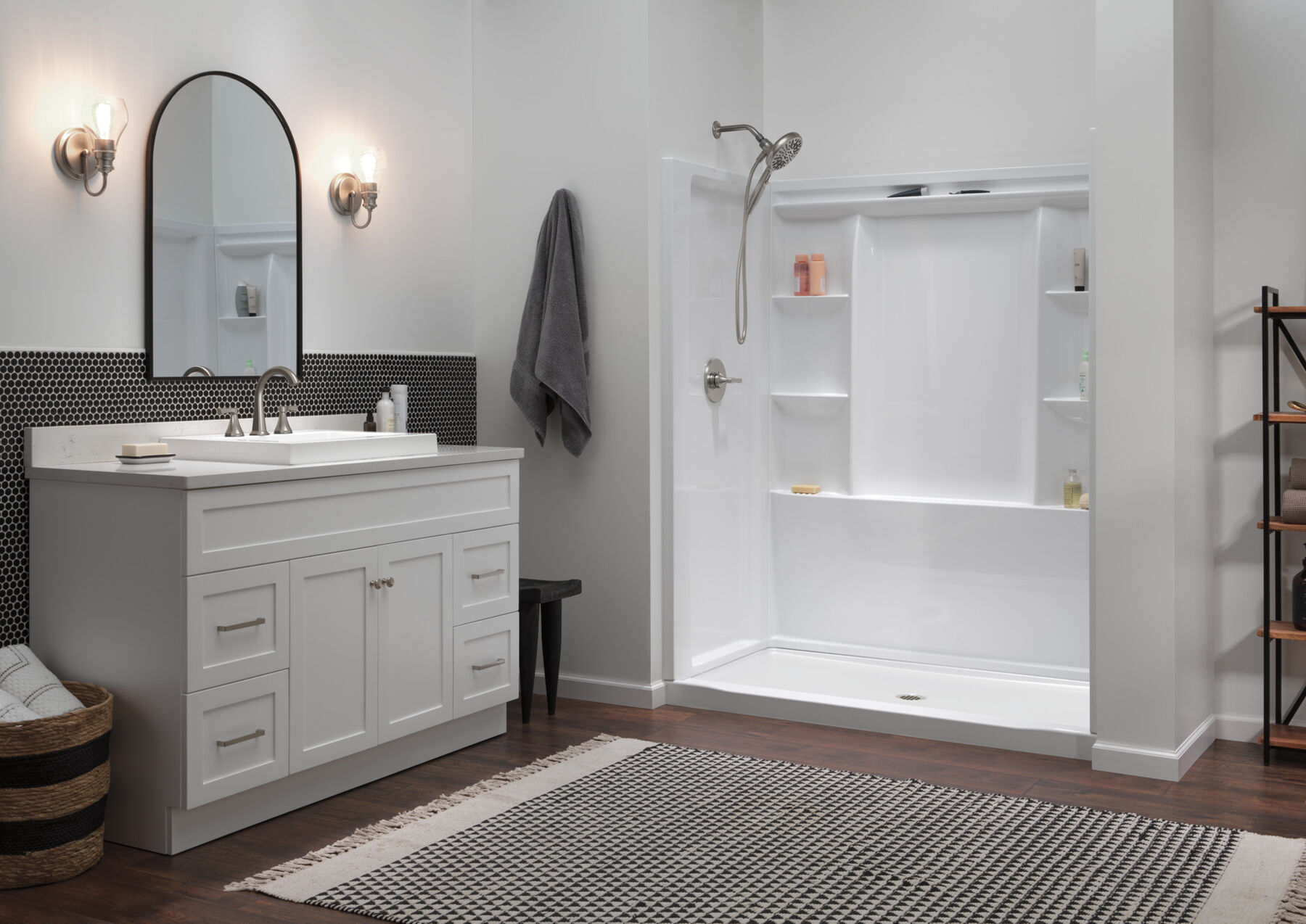 60x32 Alcove Shower Base and Wall Set Bundle - Center Drain, image 2