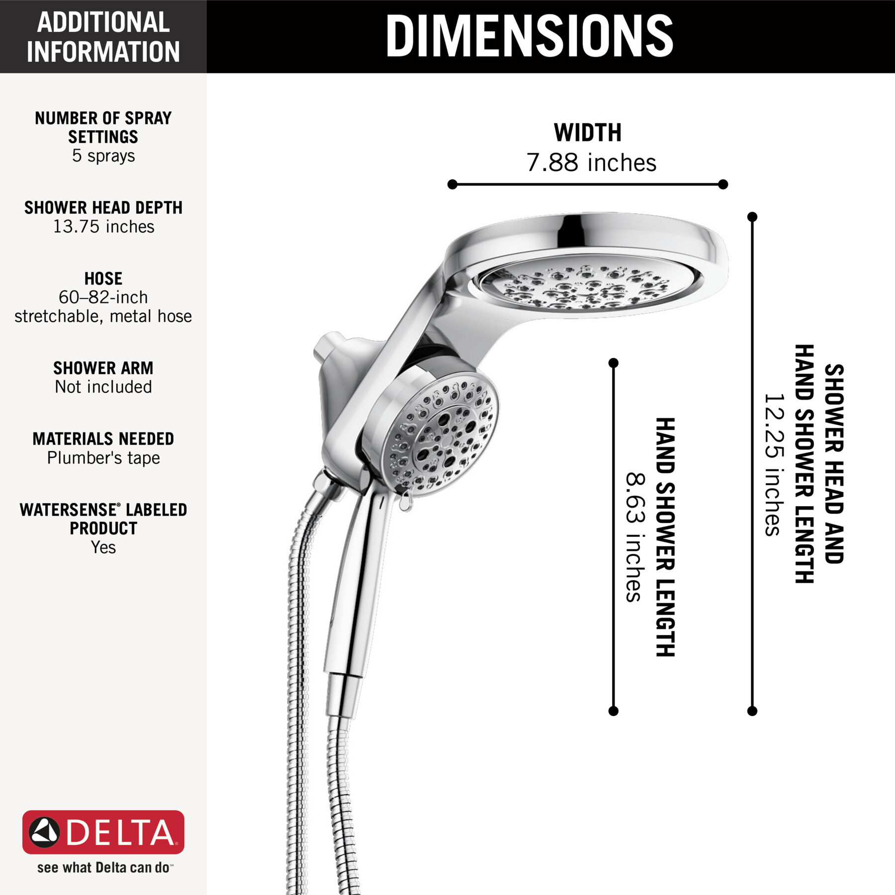 HydroRain® H<sub>2</sub>Okinetic® 5-Setting Two-in-One Shower Head, image 13