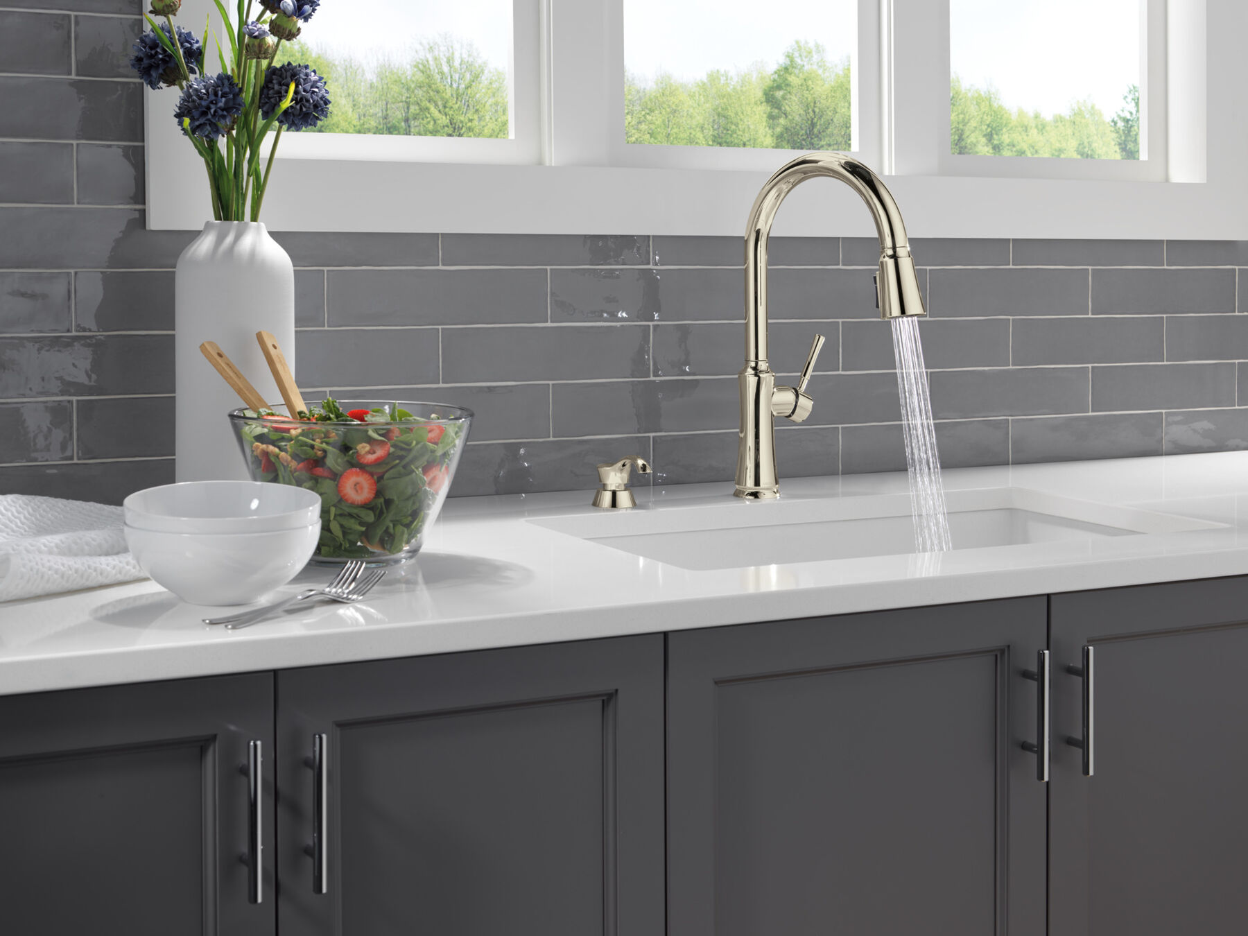 Single Handle Pull-Down Kitchen Faucet with Soap Dispenser and ShieldSpray Technology, image 9