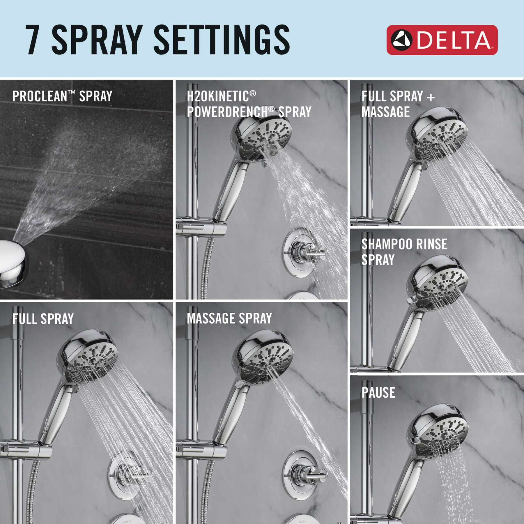 7-Setting Slide Bar Hand Shower with Cleaning Spray, image 5