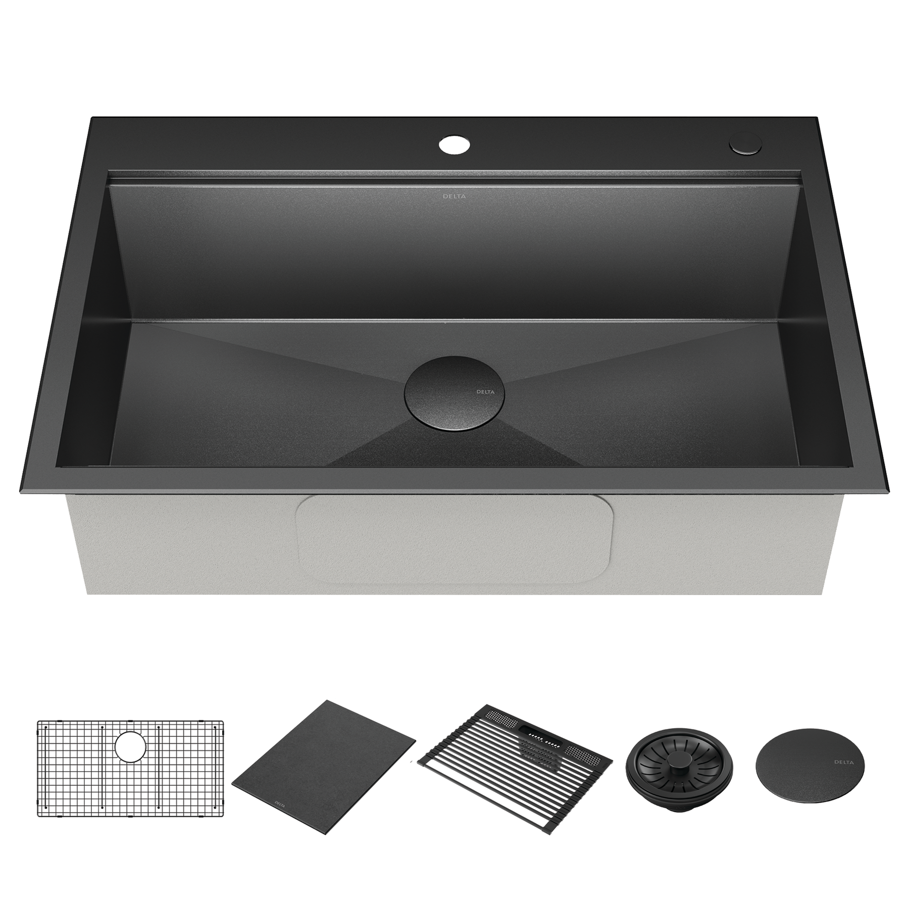 33” Drop-In Top Mount 16 Gauge Workstation Kitchen Sink Single Bowl with WorkFlow™ Ledge and Accessories