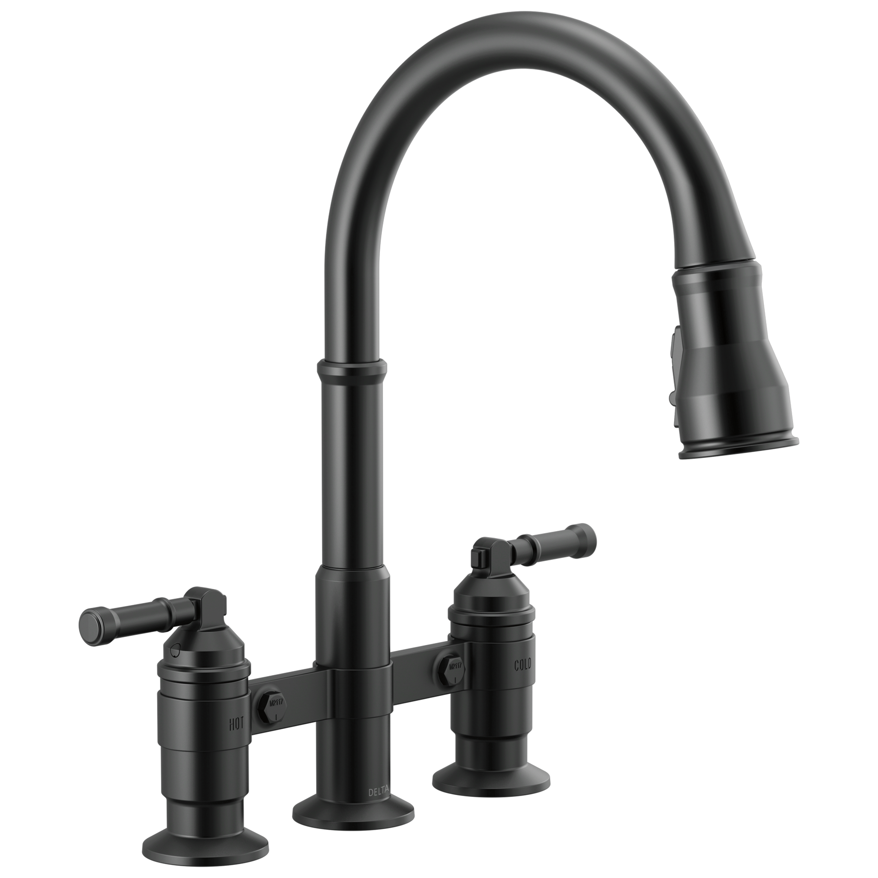 Two Handle Pull-Down Bridge Kitchen Faucet