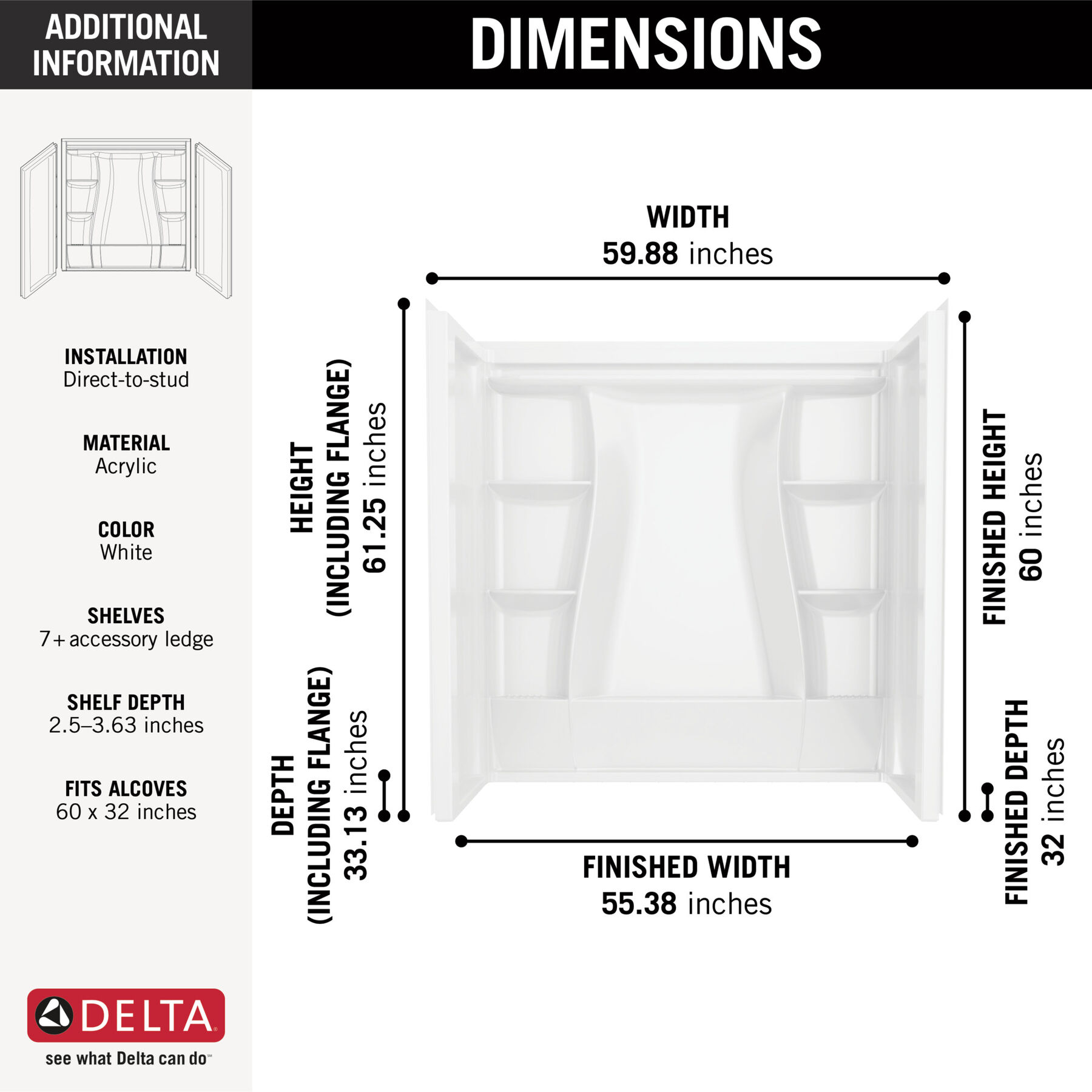 60"x32" Classic 500 Bathtub Wall, image 9