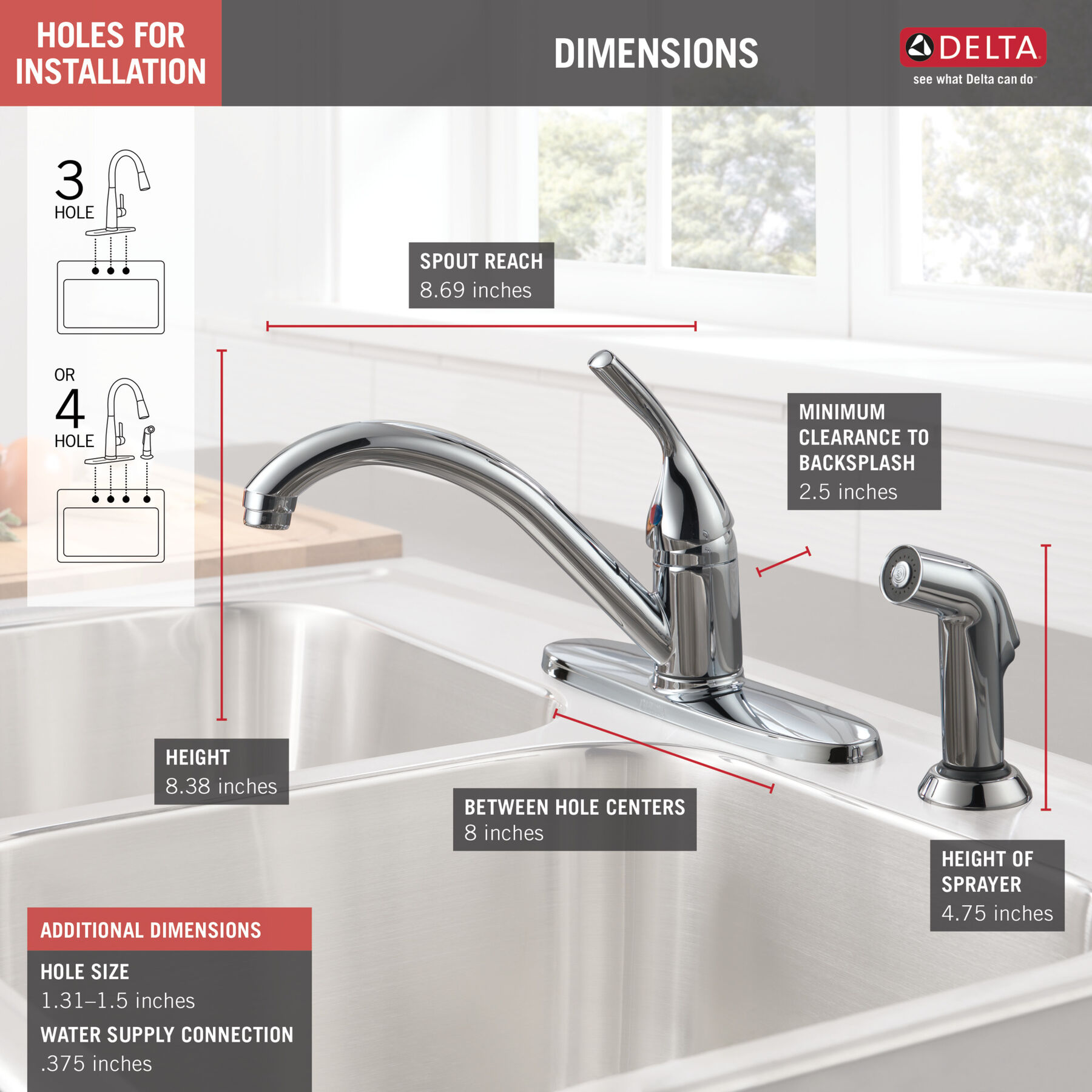 Single Handle Kitchen Faucet with Spray (Recertified), image 1