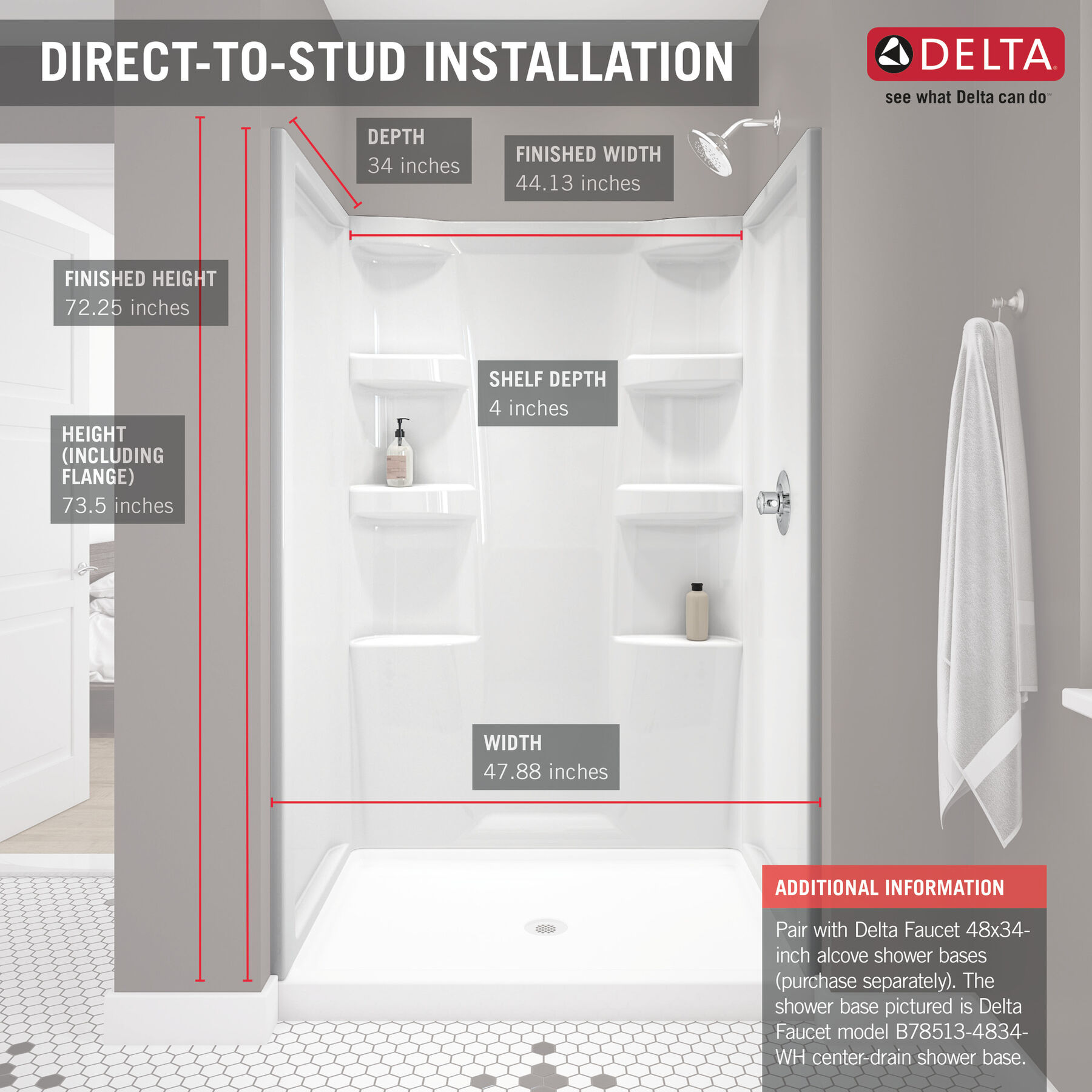 ProCrylic 48 in. Shower Surround, image 5