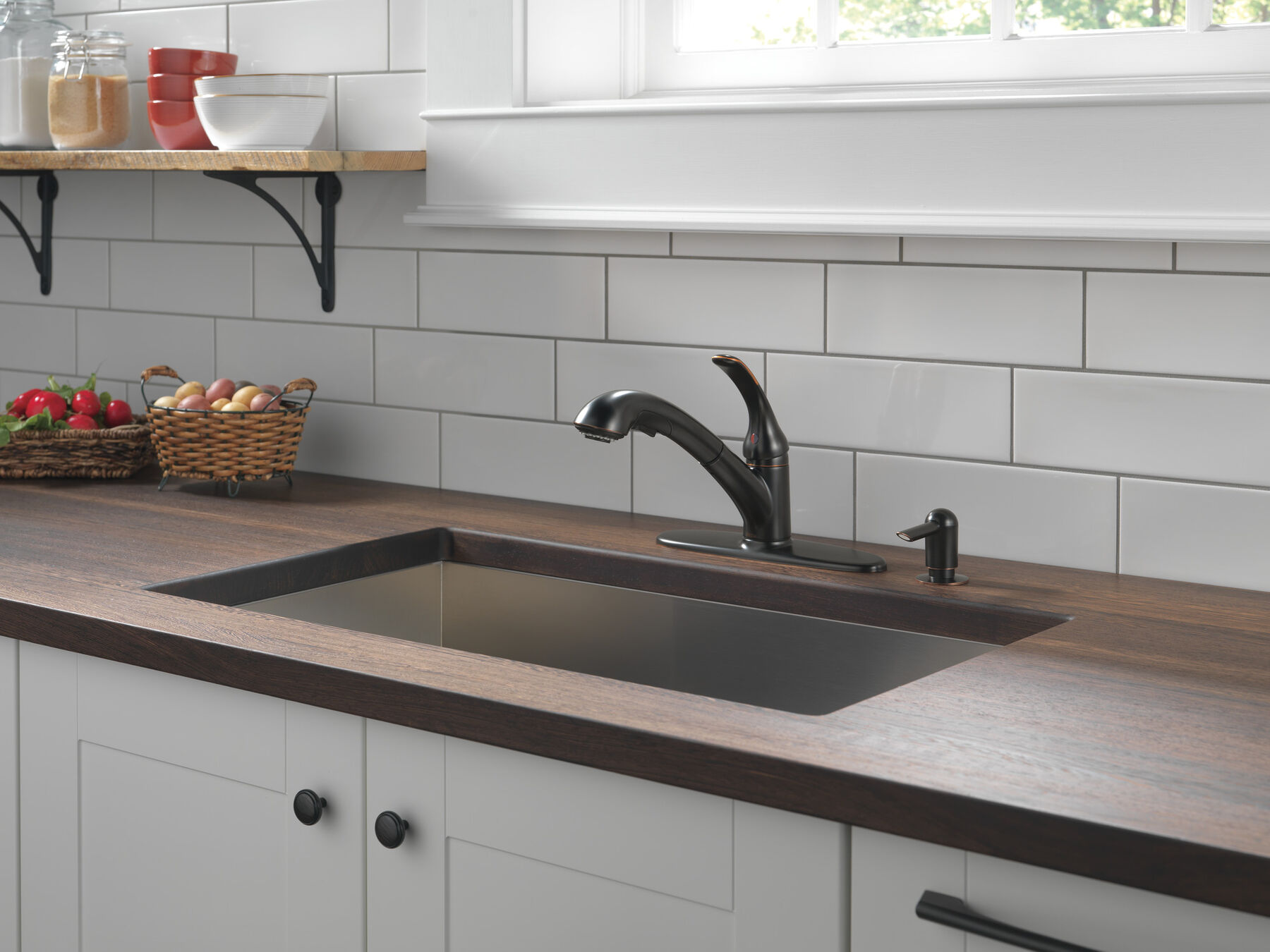 Single Handle Pull-Out Kitchen Faucet with Soap Dispenser, image 2