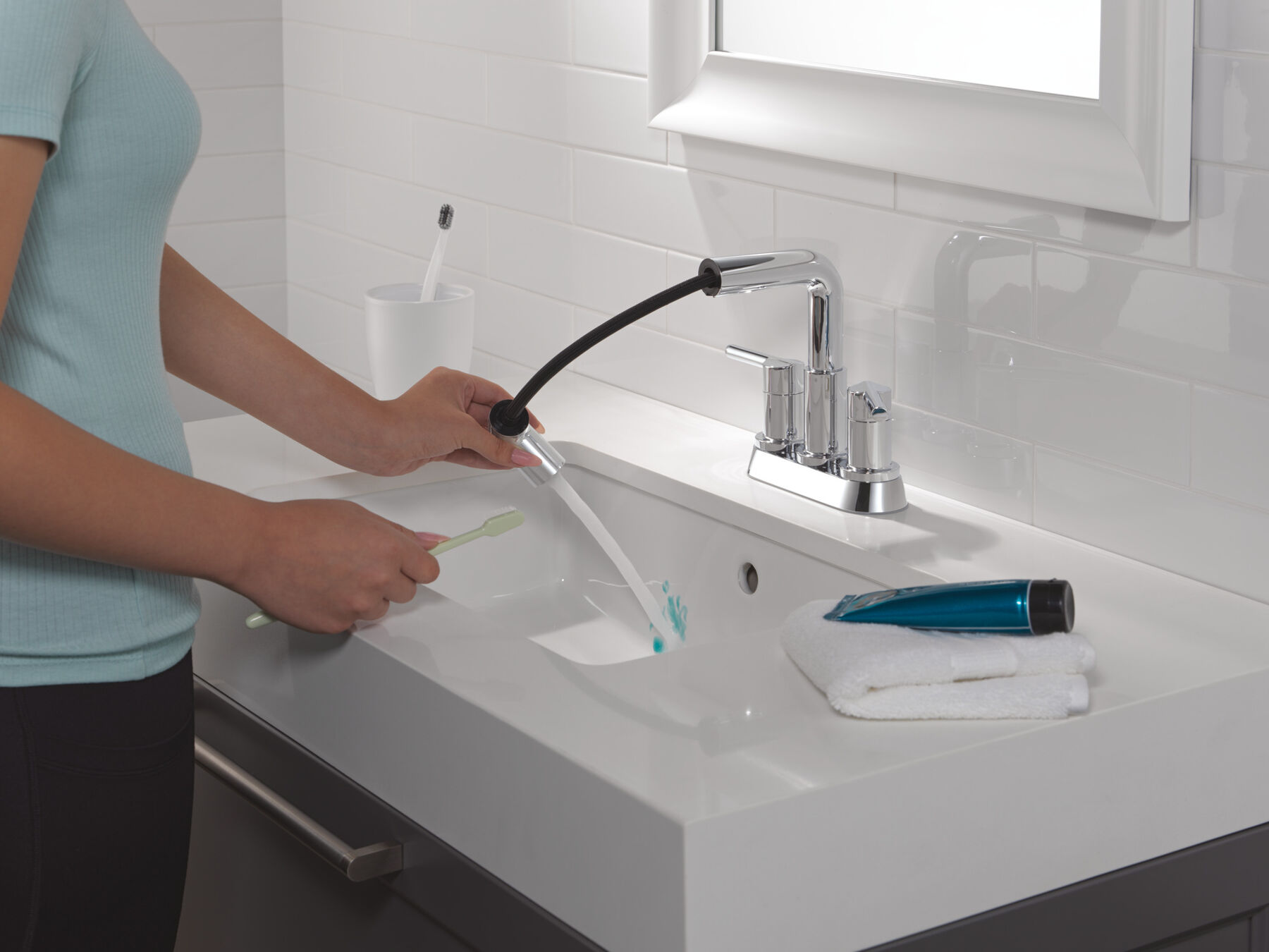 Two Handle Centerset Pull-Down Bathroom Faucet, image 6