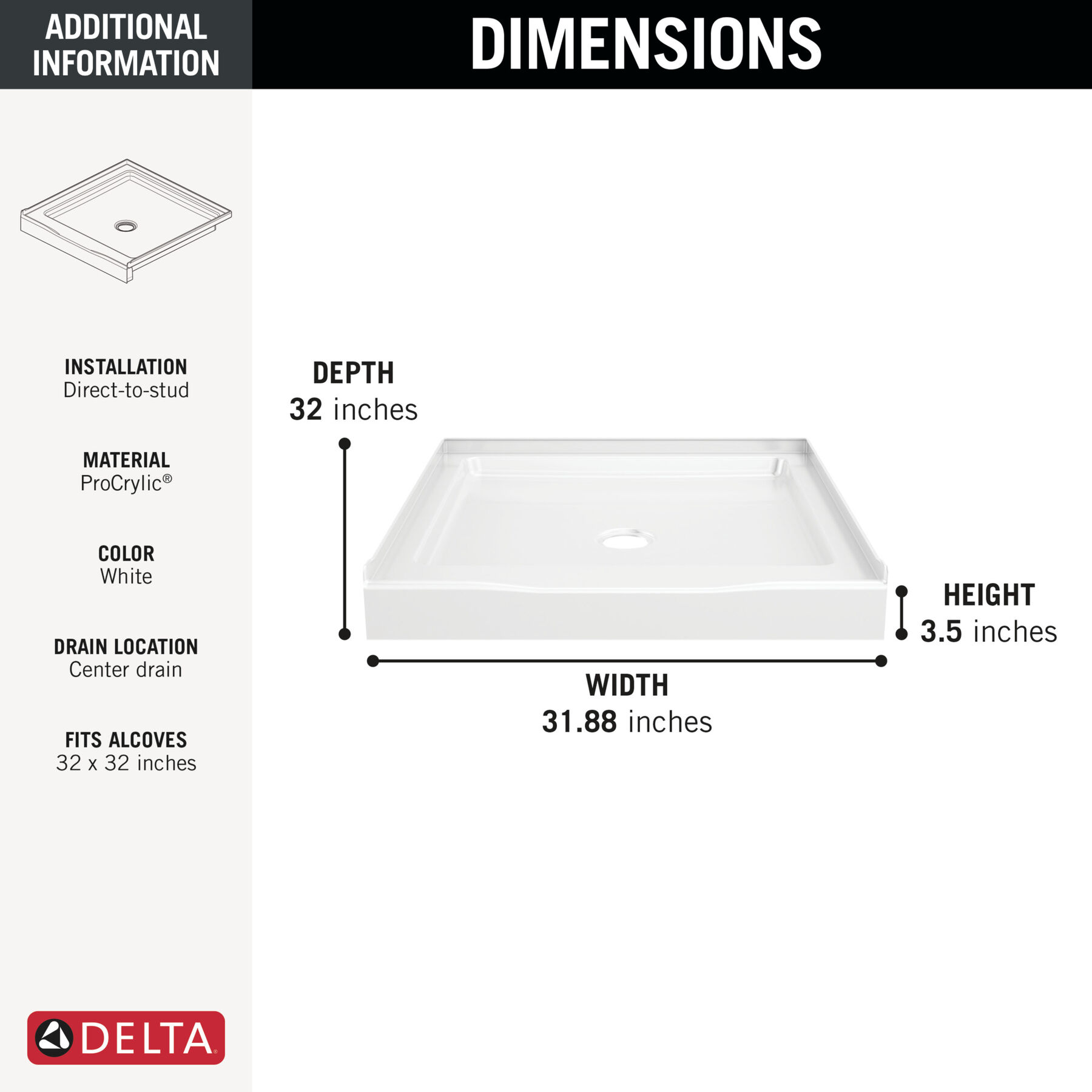 Classic 500 Shower Base 32"x32"