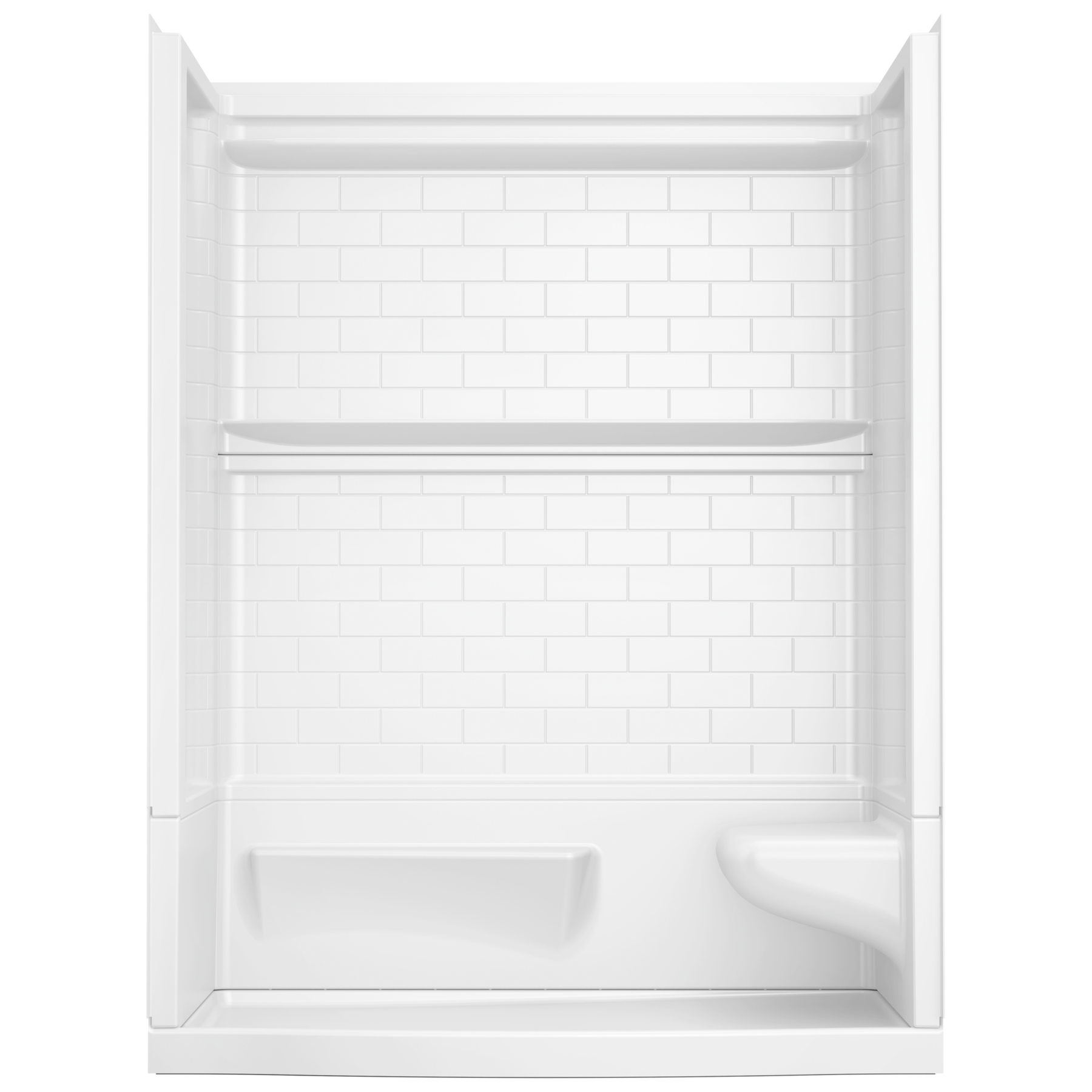 60x32 Alcove Shower Base with Tile Wall Bundle  - Right Seat Left Drain Curve