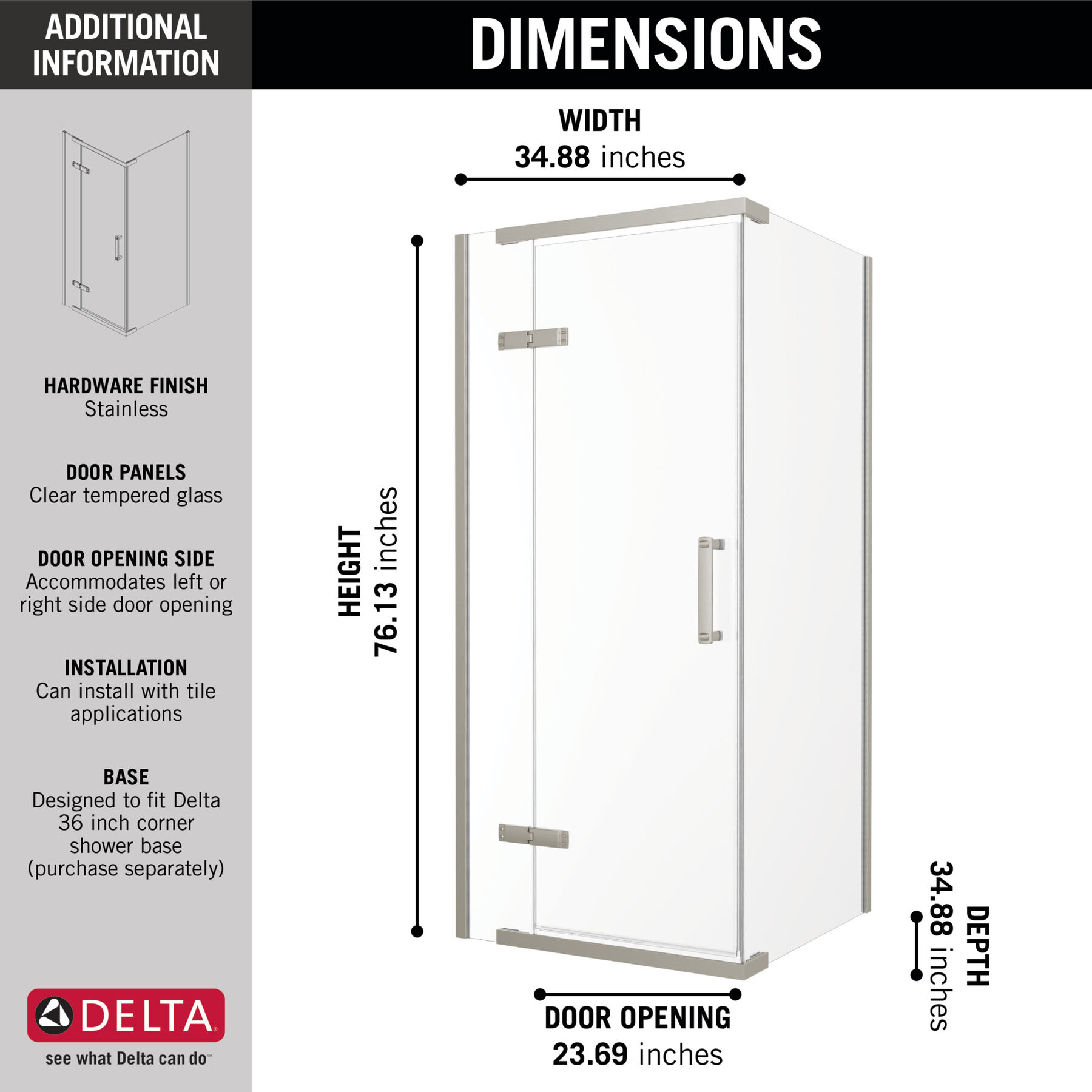 36”x36” Stainless Corner Shower Enclosure, image 1