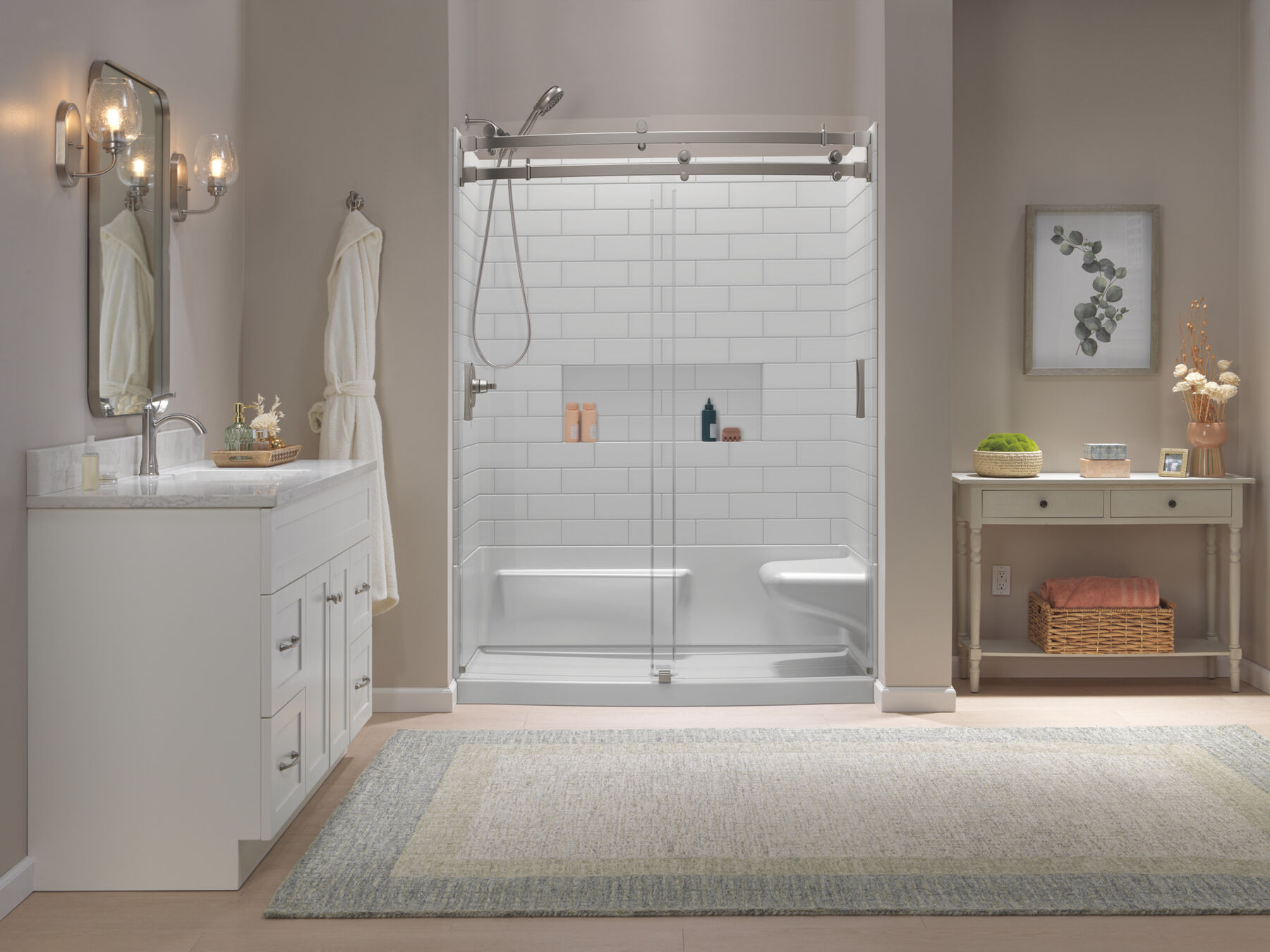 60x32 Alcove Shower Base with Door Bundle - Right Seat Center Drain Curve, image 3