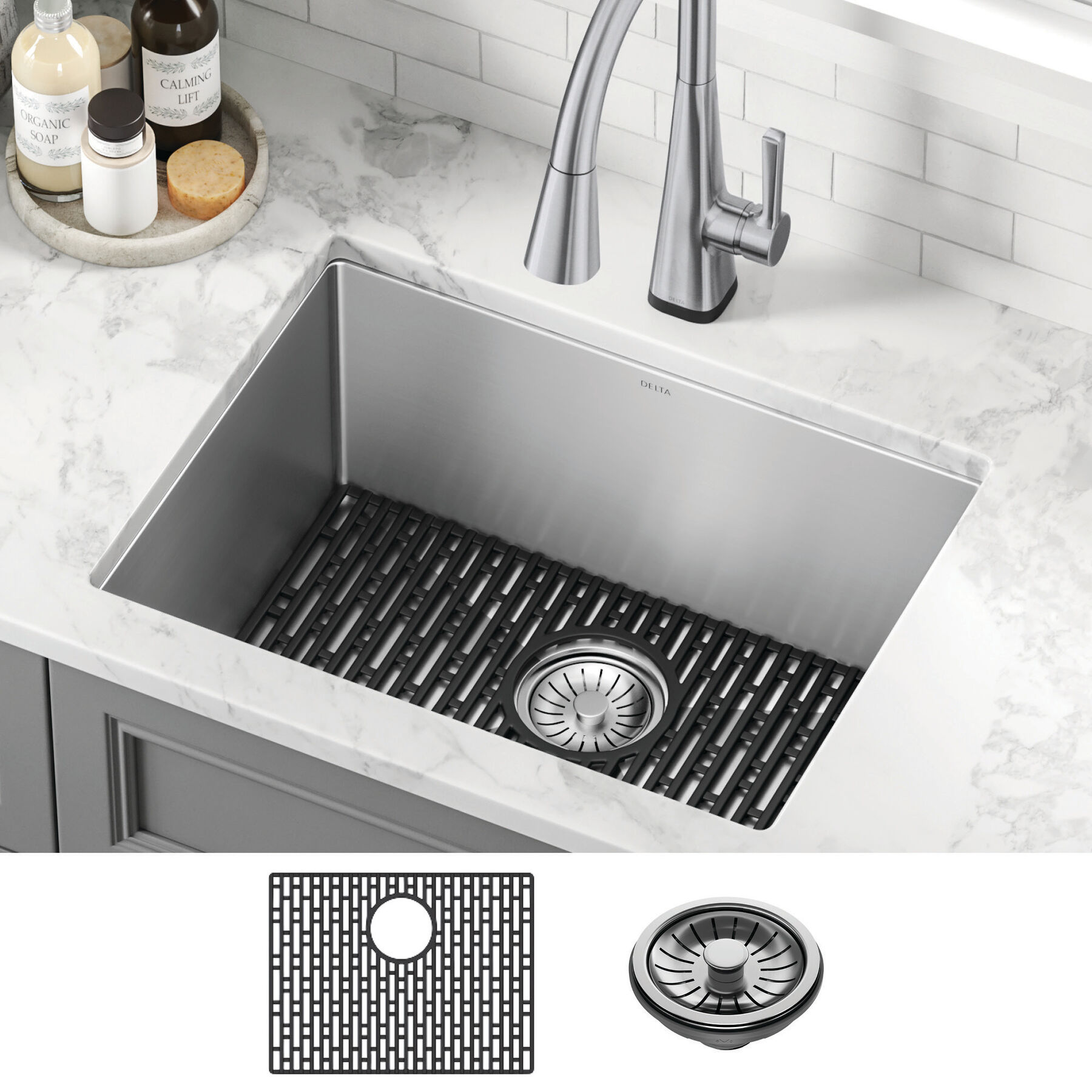 24” Undermount Stainless Steel Single Bowl Laundry Utility Kitchen Sink with Accessories, image 11