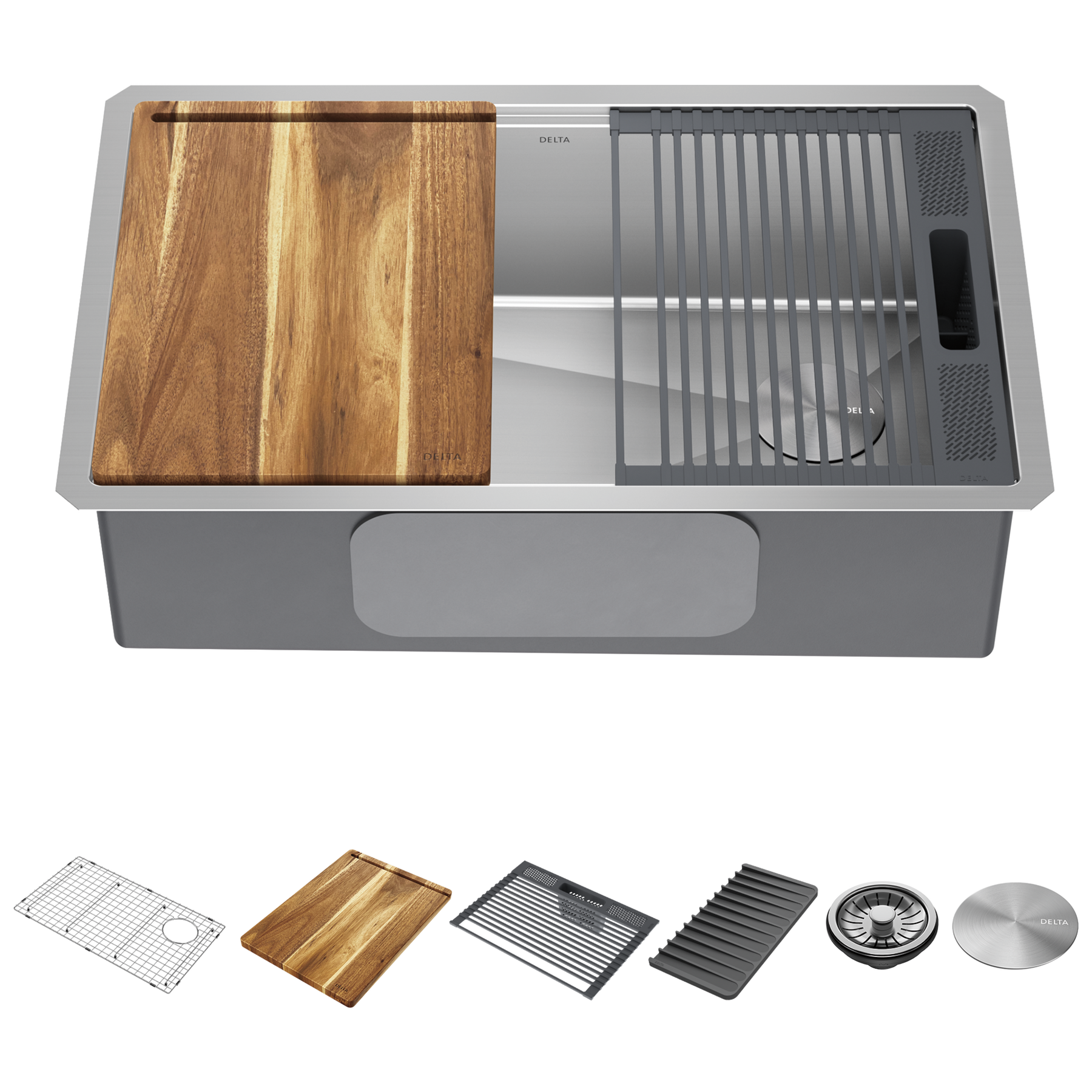 30” Workstation Kitchen Sink Undermount Stainless Steel Single Bowl with WorkFlow™ Ledge and Accessories