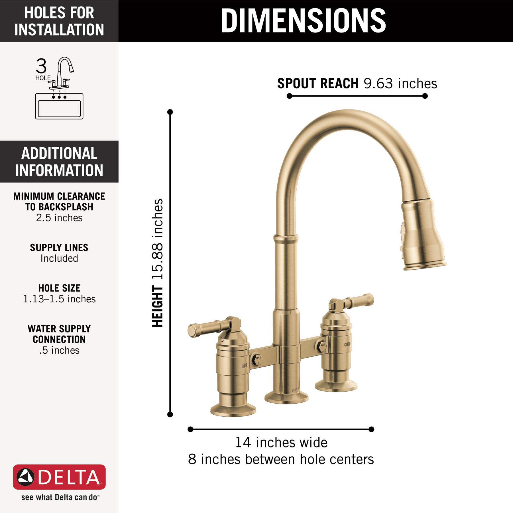 Two Handle Pull-Down Bridge Kitchen Faucet, image 9