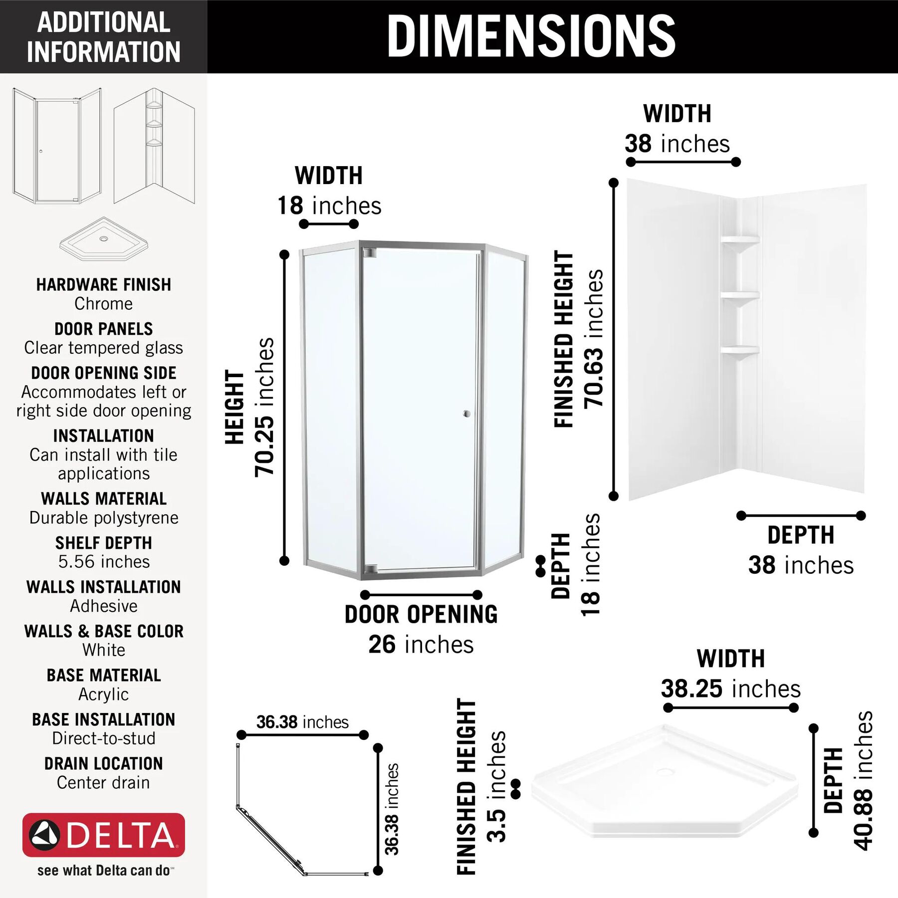 38x38 Corner Shower Bundle - Neo
