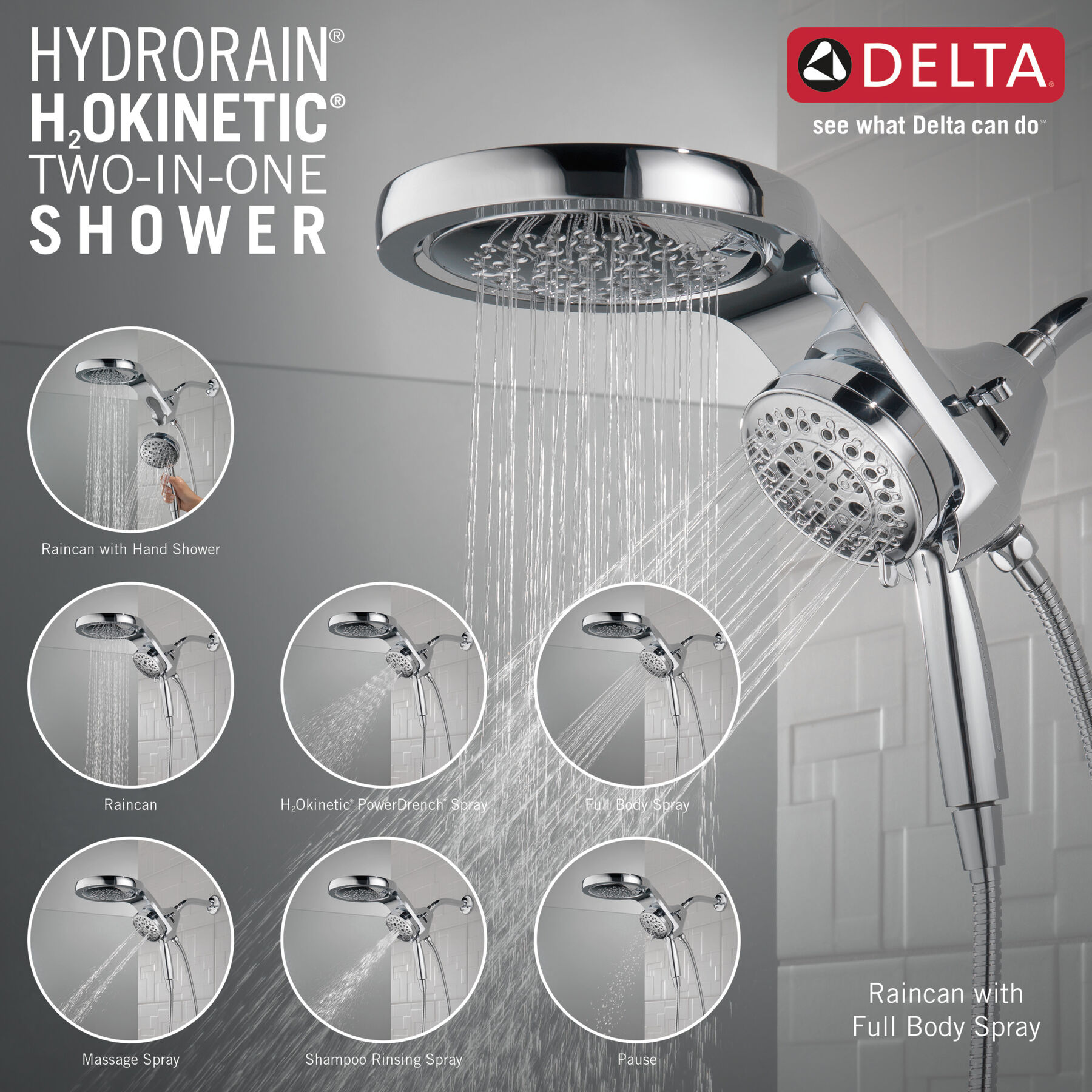 HydroRain® H<sub>2</sub>Okinetic® 5-Setting Two-in-One Shower Head, image 2