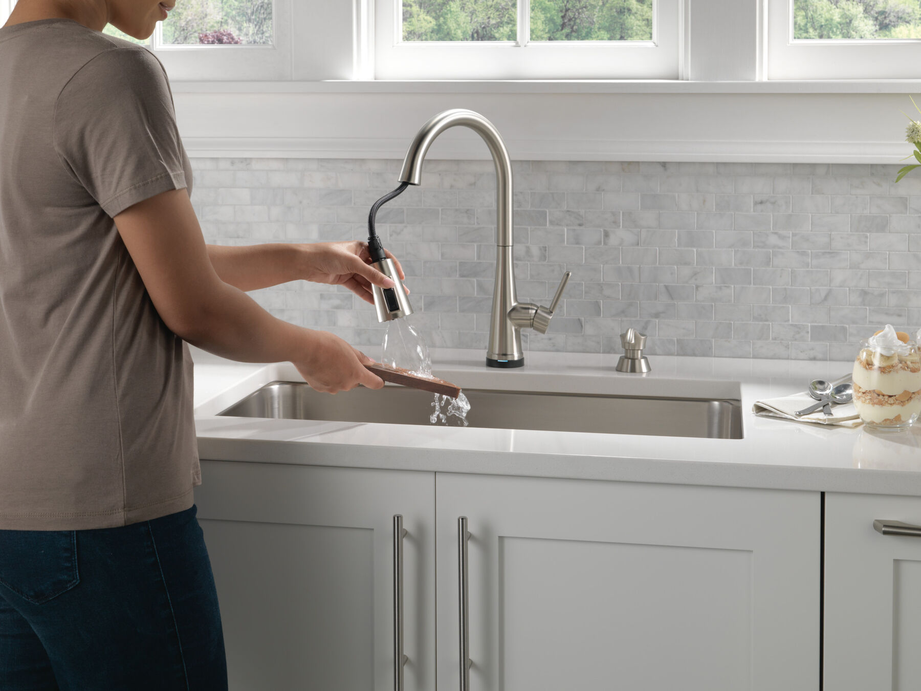 Single Handle Pull-Down Kitchen Faucet with Soap Dispenser and Touch<sub>2</sub>O&reg; Technology Technology