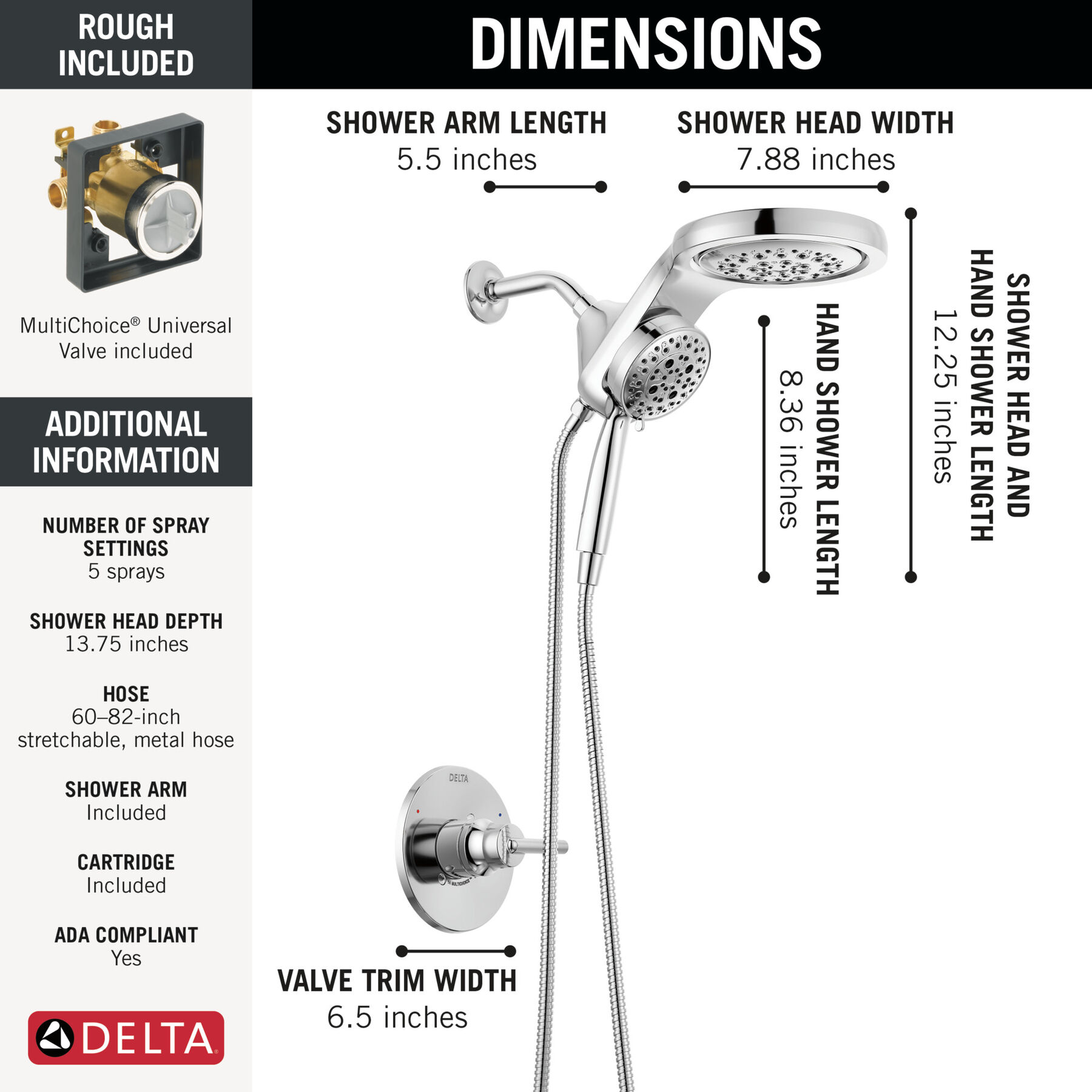 Shower Trim with HydroRain Shower Head and Rough Bundle - 14 Series, image 5