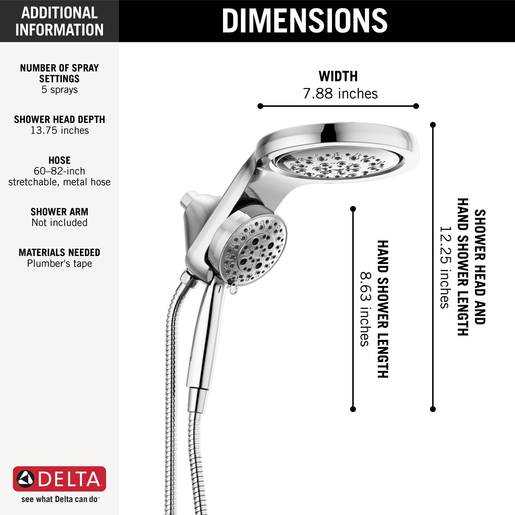 HydroRain® H<sub>2</sub>Okinetic® 5-Setting Two-in-One Shower Head, image 13