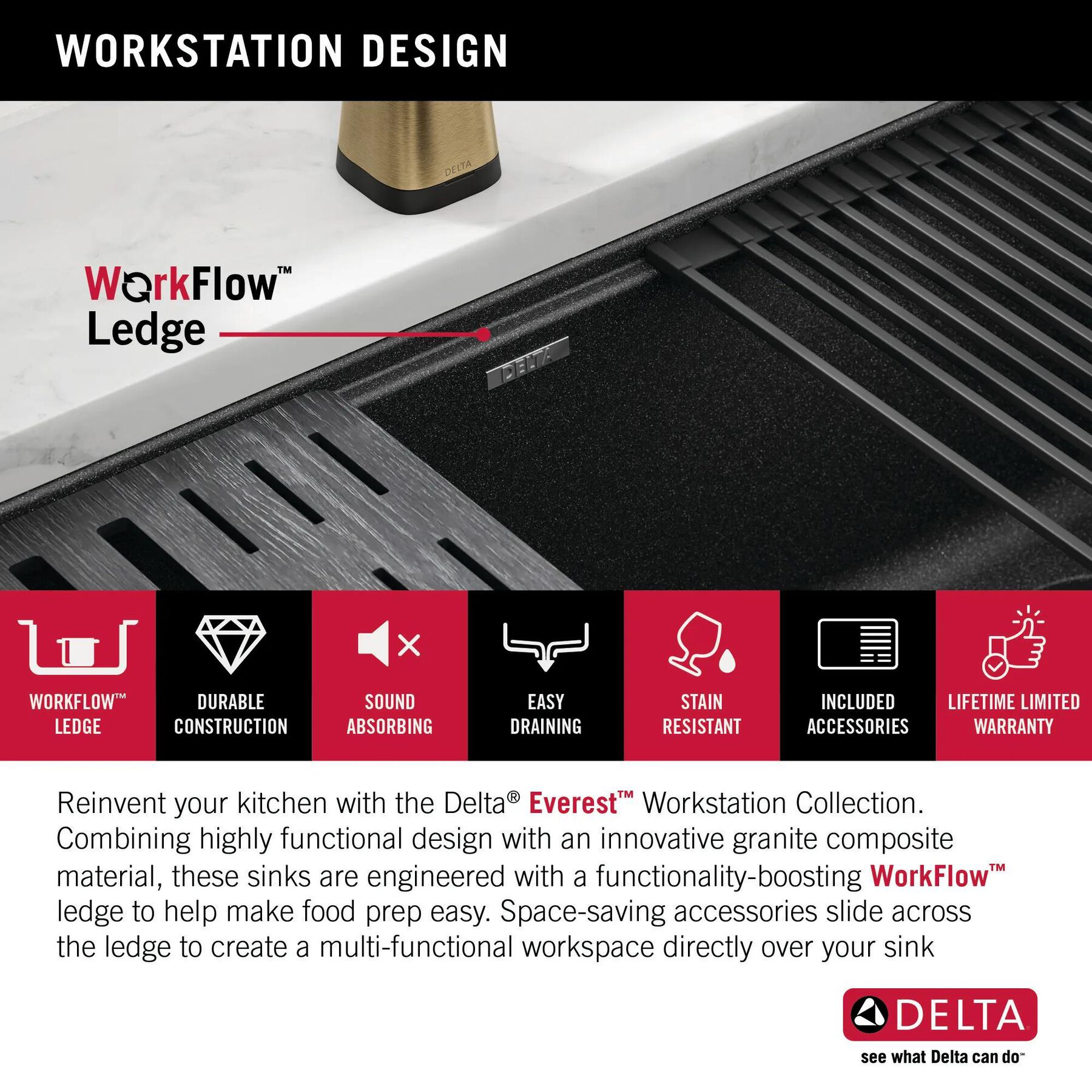 32&rdquo; Granite Composite Workstation Kitchen Sink Undermount Single Bowl with WorkFlow&trade; Ledge and Accessories