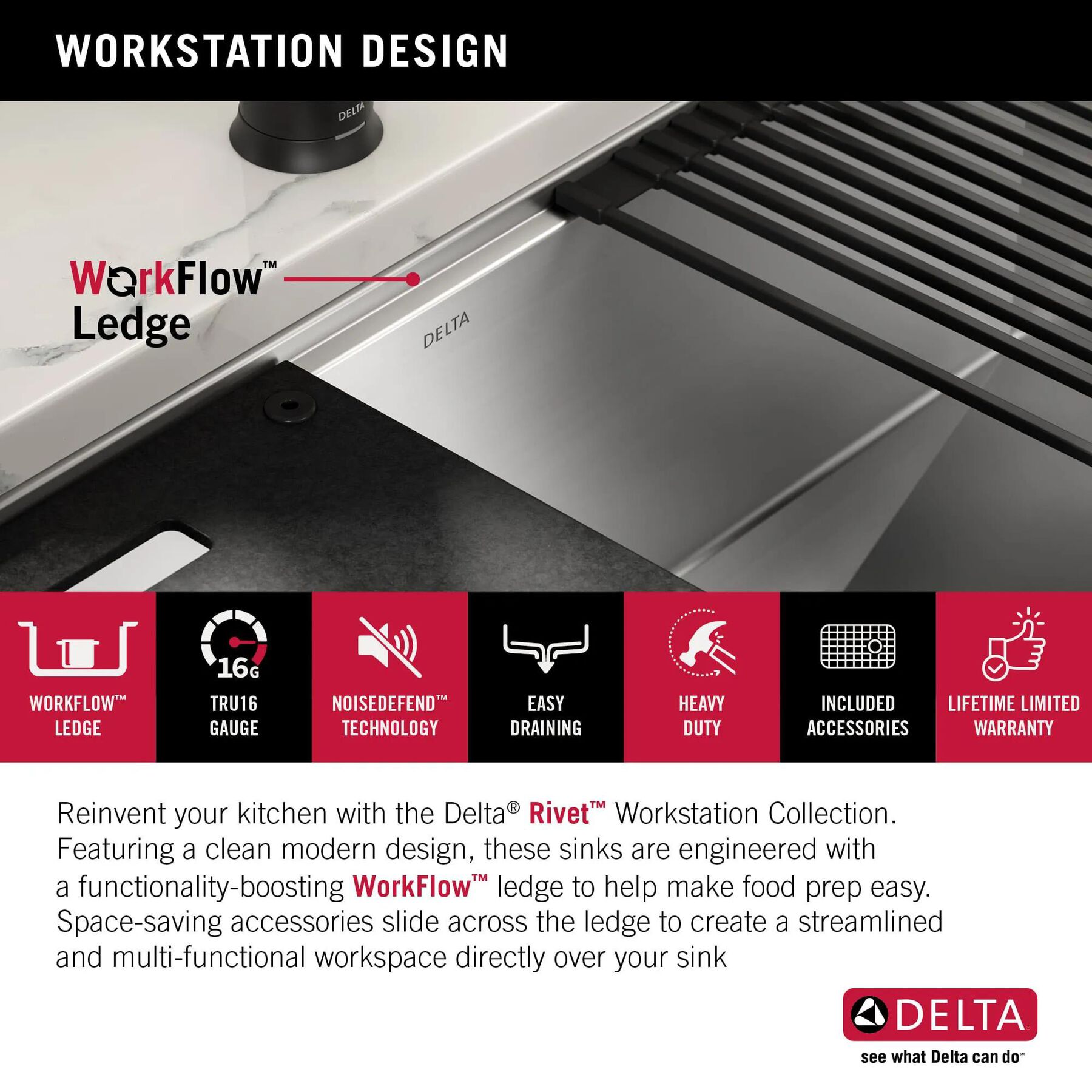 30&rdquo; Workstation Kitchen Sink Undermount&nbsp;16 Gauge&nbsp;Stainless Steel Single Bowl with&nbsp;WorkFlow&trade; Ledge and Accessories