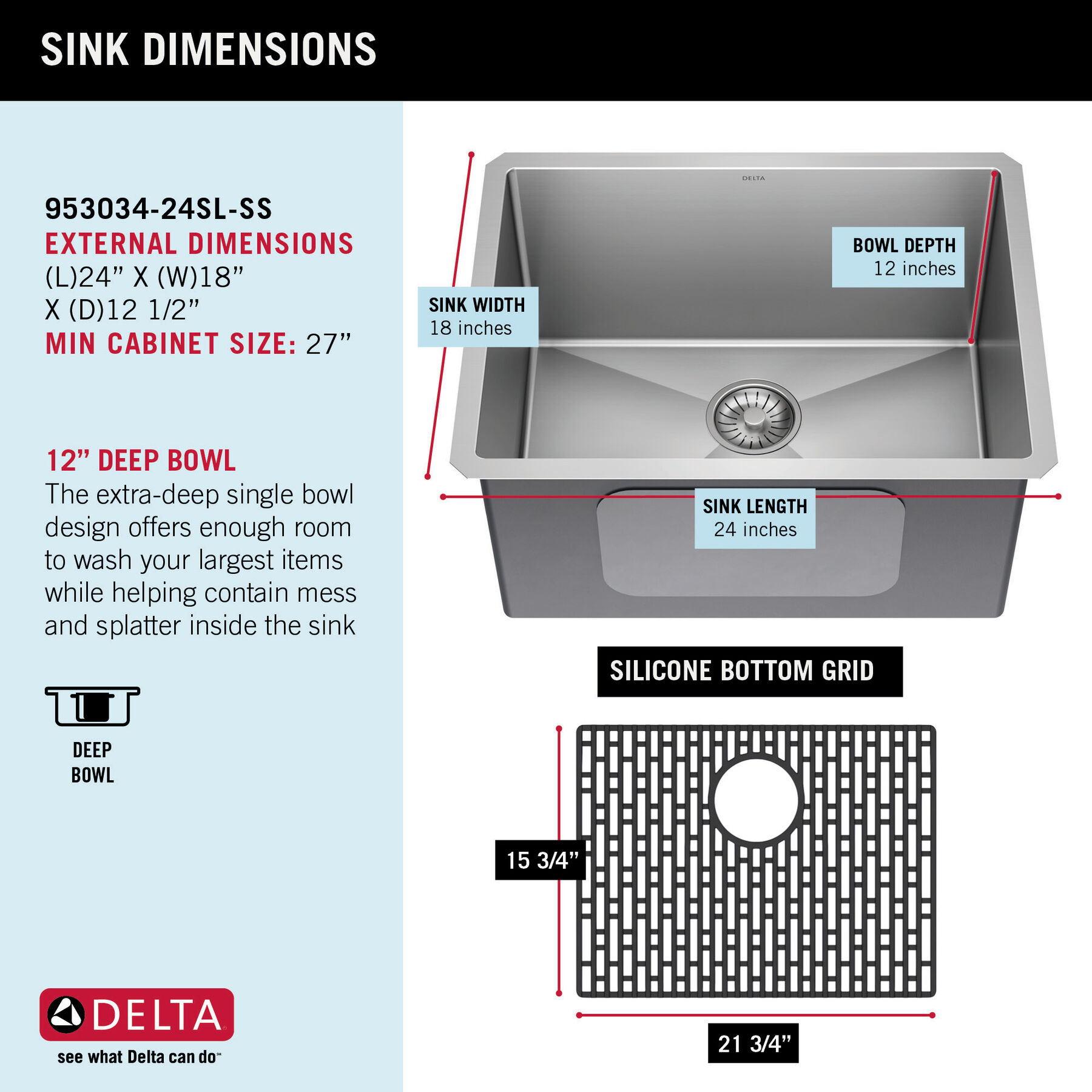 24” Undermount Stainless Steel Single Bowl Laundry Utility Kitchen Sink with Accessories, image 7