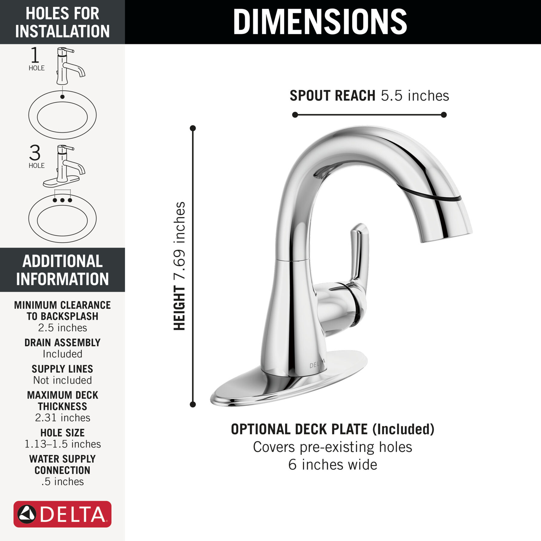 Single Handle Pull-Down Bathroom Faucet, image 1
