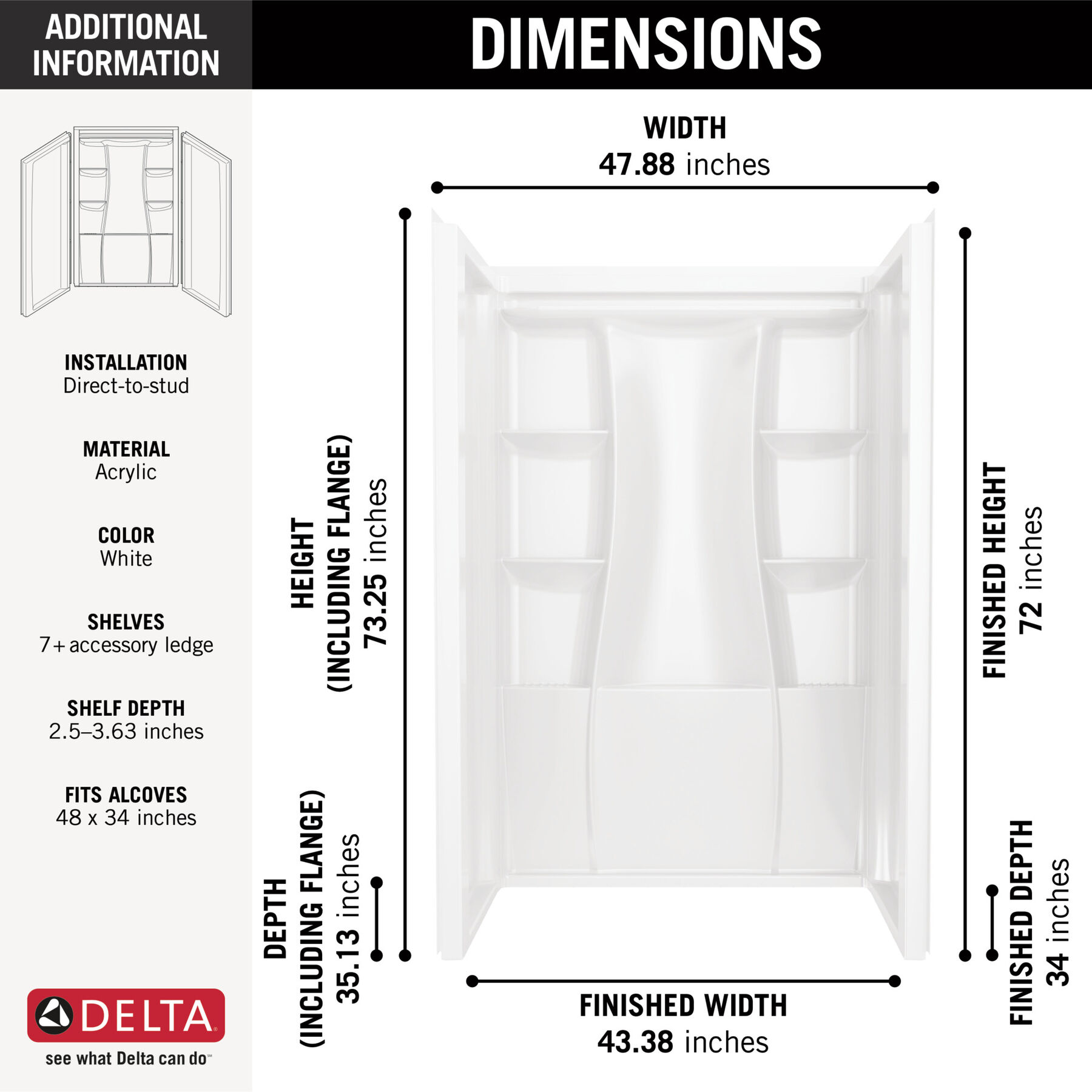 48"x34" Classic 500 Shower Wall, image 10