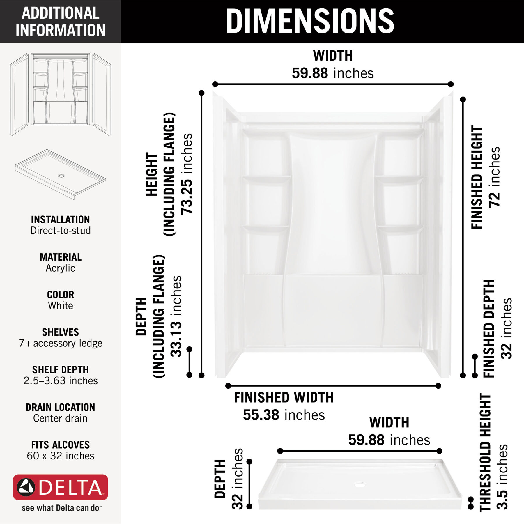 60x32 Alcove Shower Bundle - Center, image 3