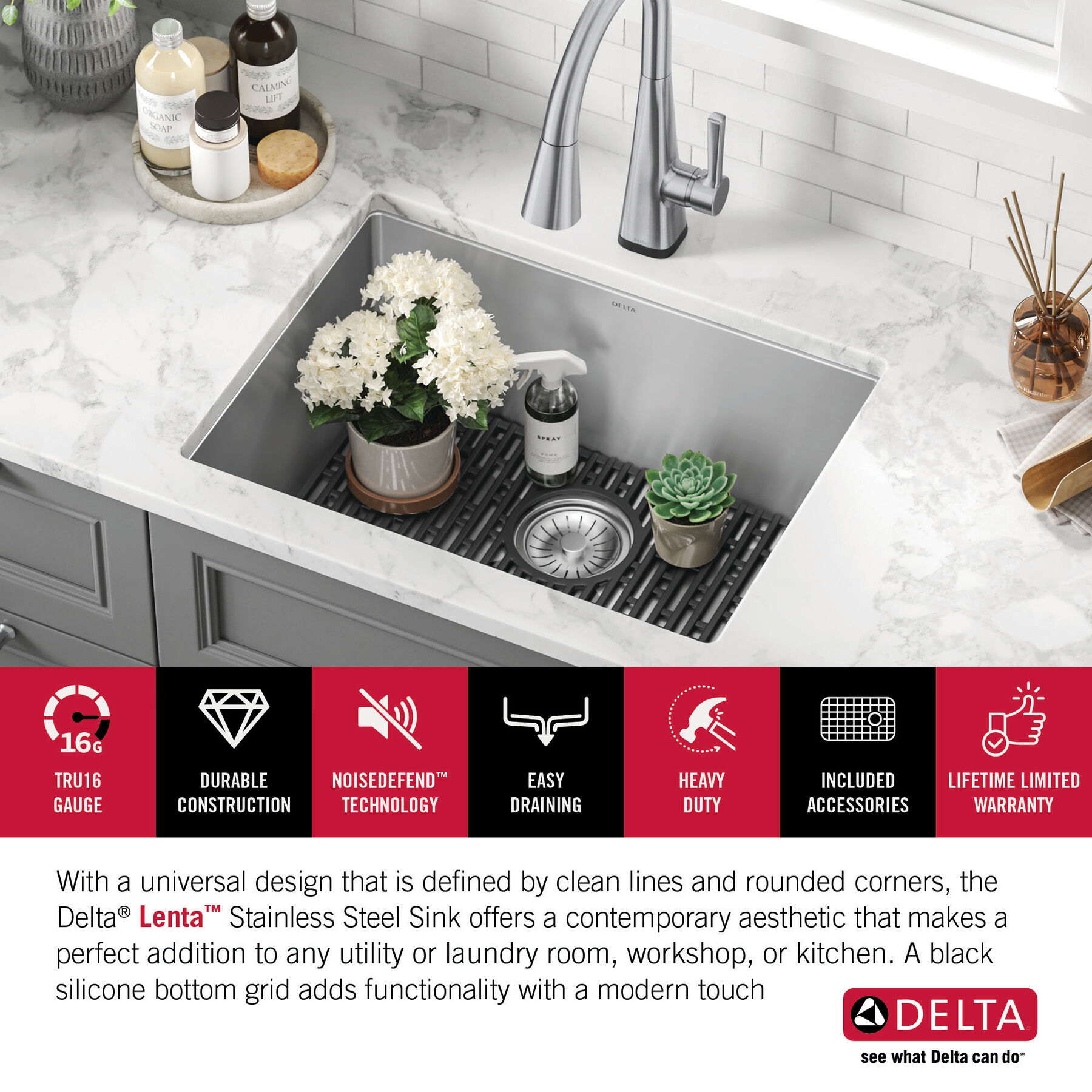 24” Undermount Stainless Steel Single Bowl Laundry Utility Kitchen Sink with Accessories, image 6