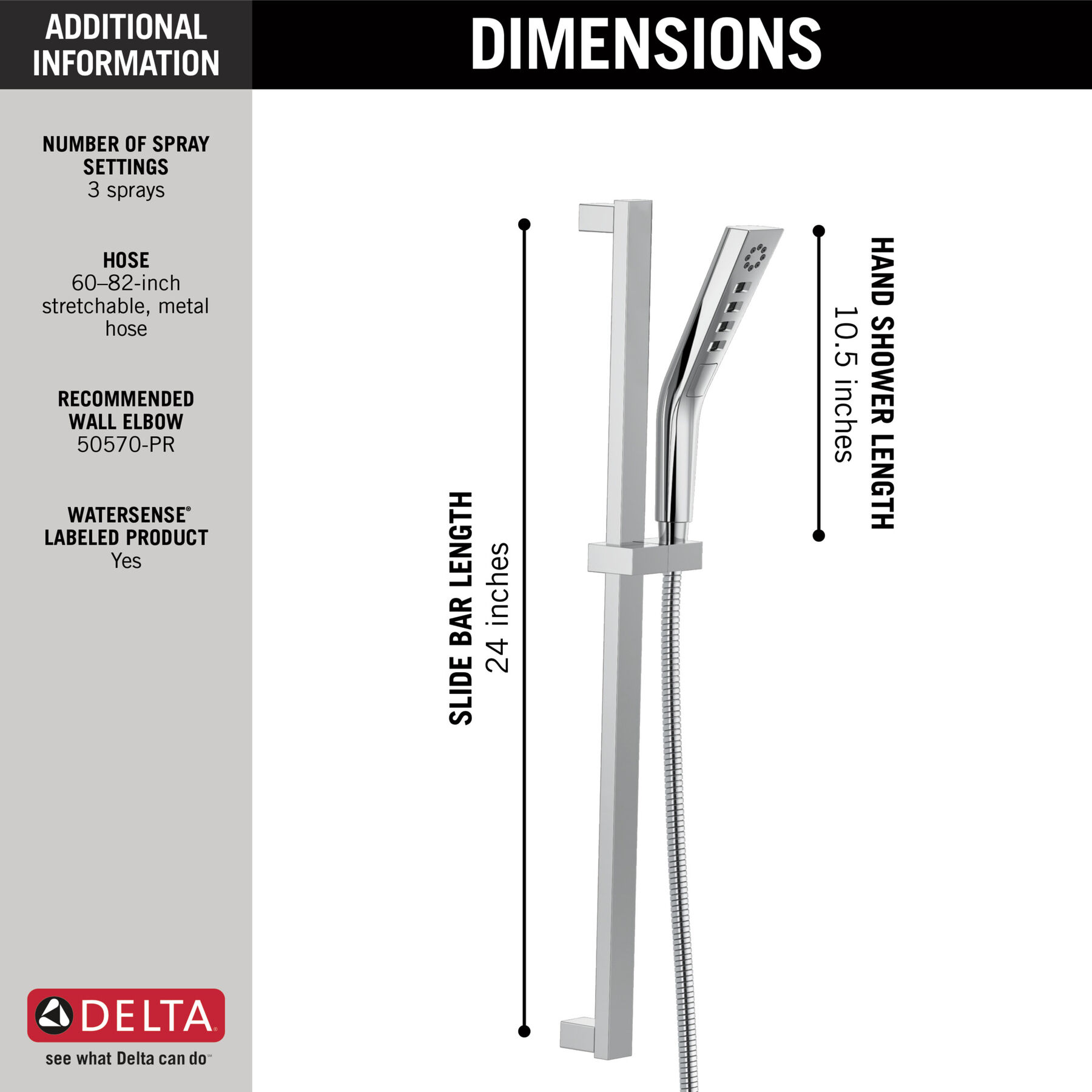 H<sub>2</sub>Okinetic® 3-Setting Slide Bar Hand Shower, image 2
