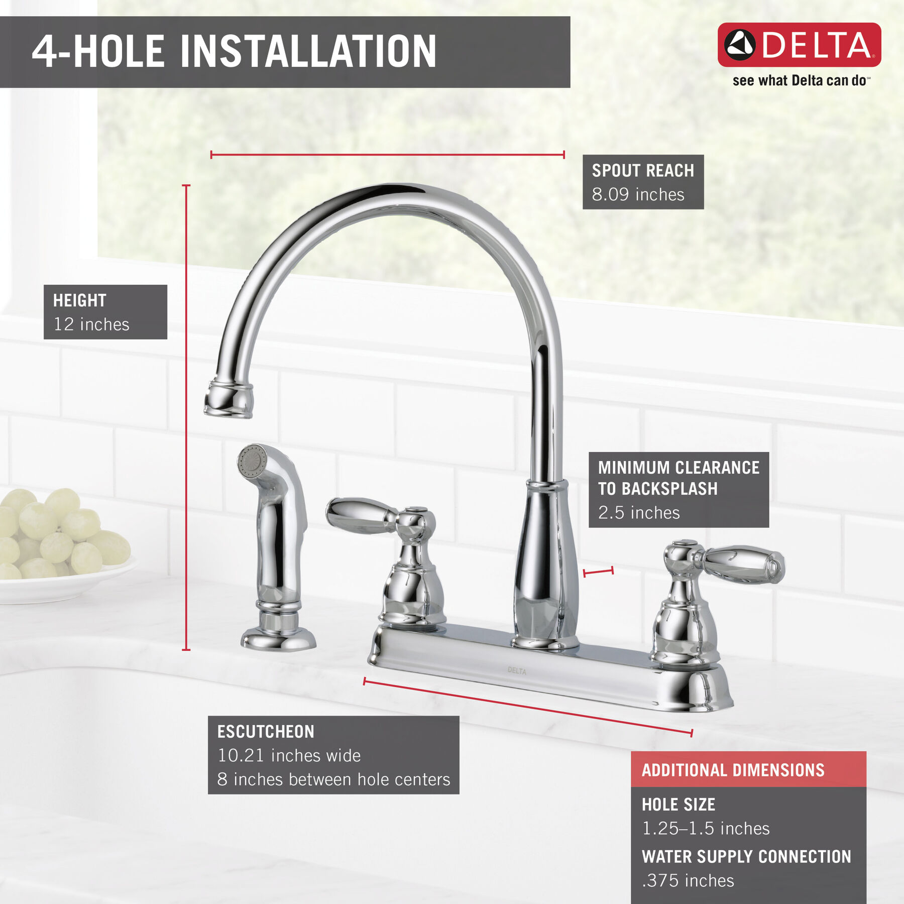 Two Handle Kitchen Faucet with Spray, image 2