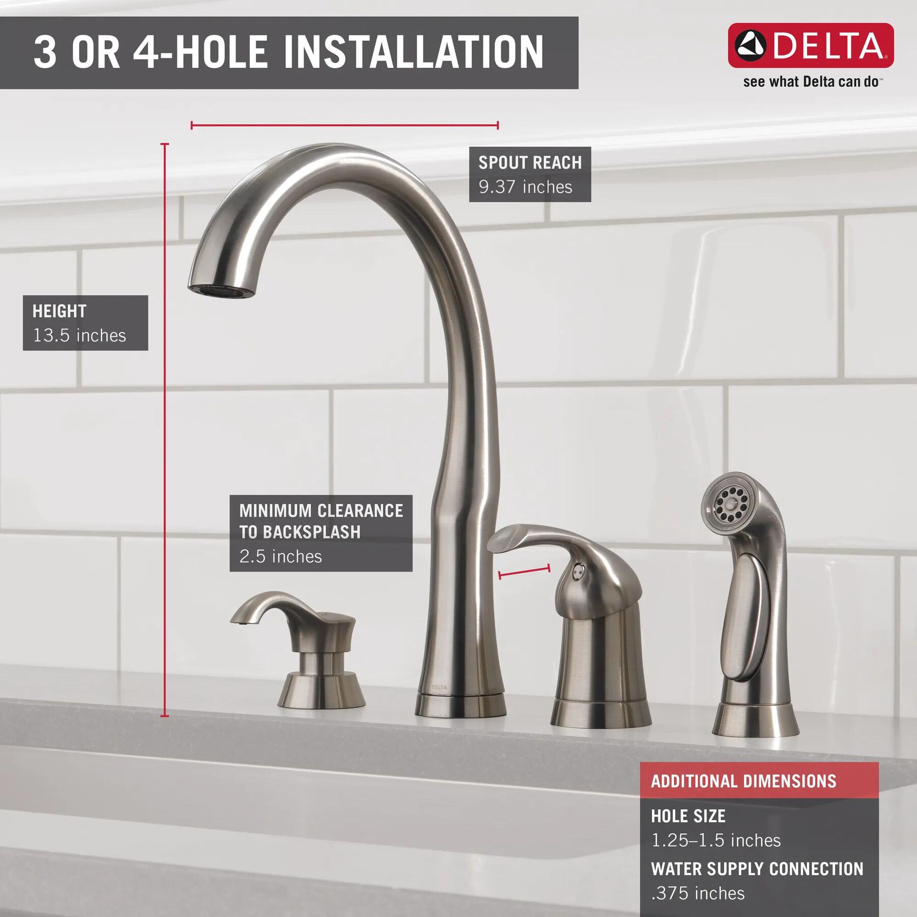 Single Handle Kitchen Faucet with Spray & Soap Dispenser (Recertified)