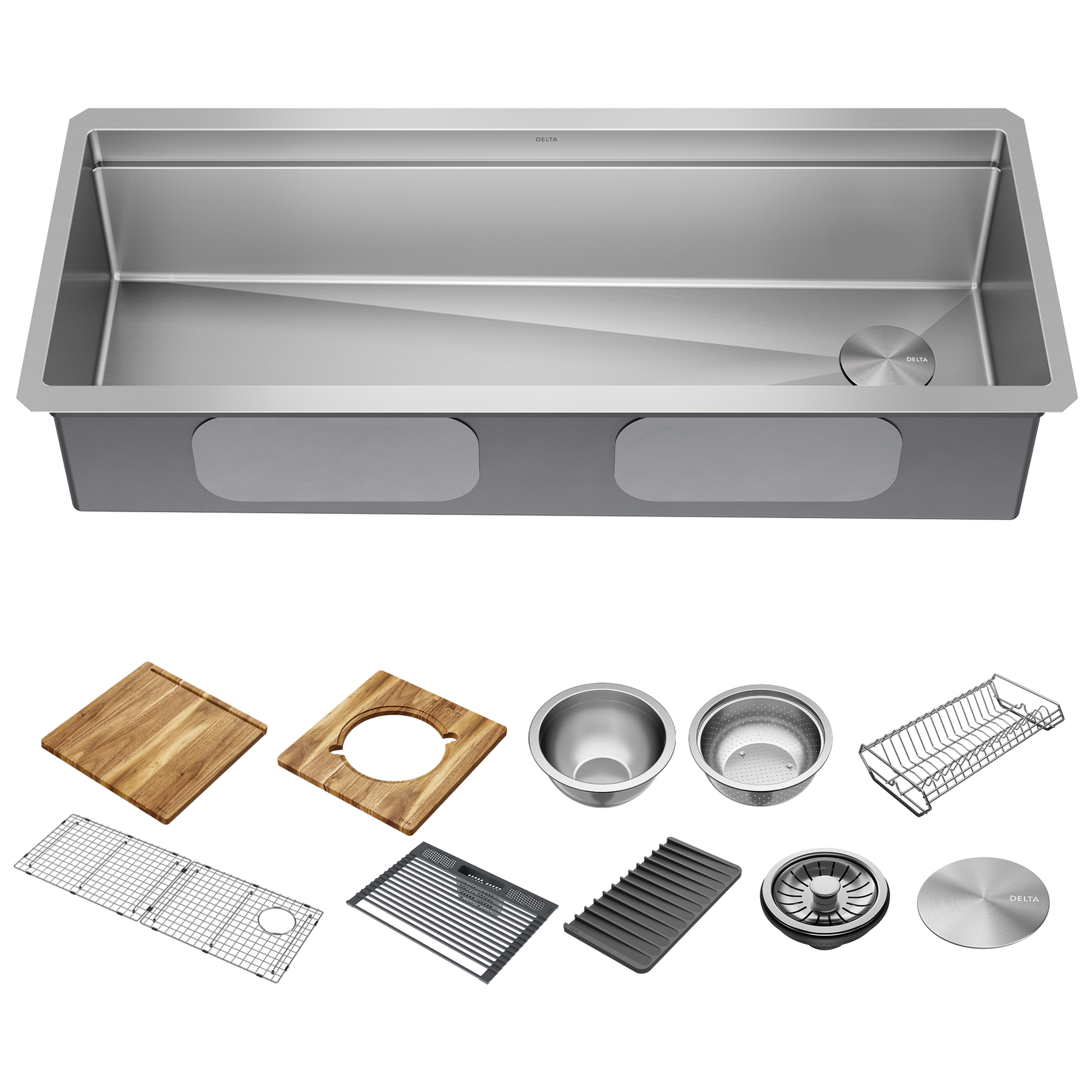 45” Workstation Undermount Single Bowl 16 Gauge Stainless Steel Kitchen Sink with 2-Tier WorkFlow™ Ledge and Accessories
