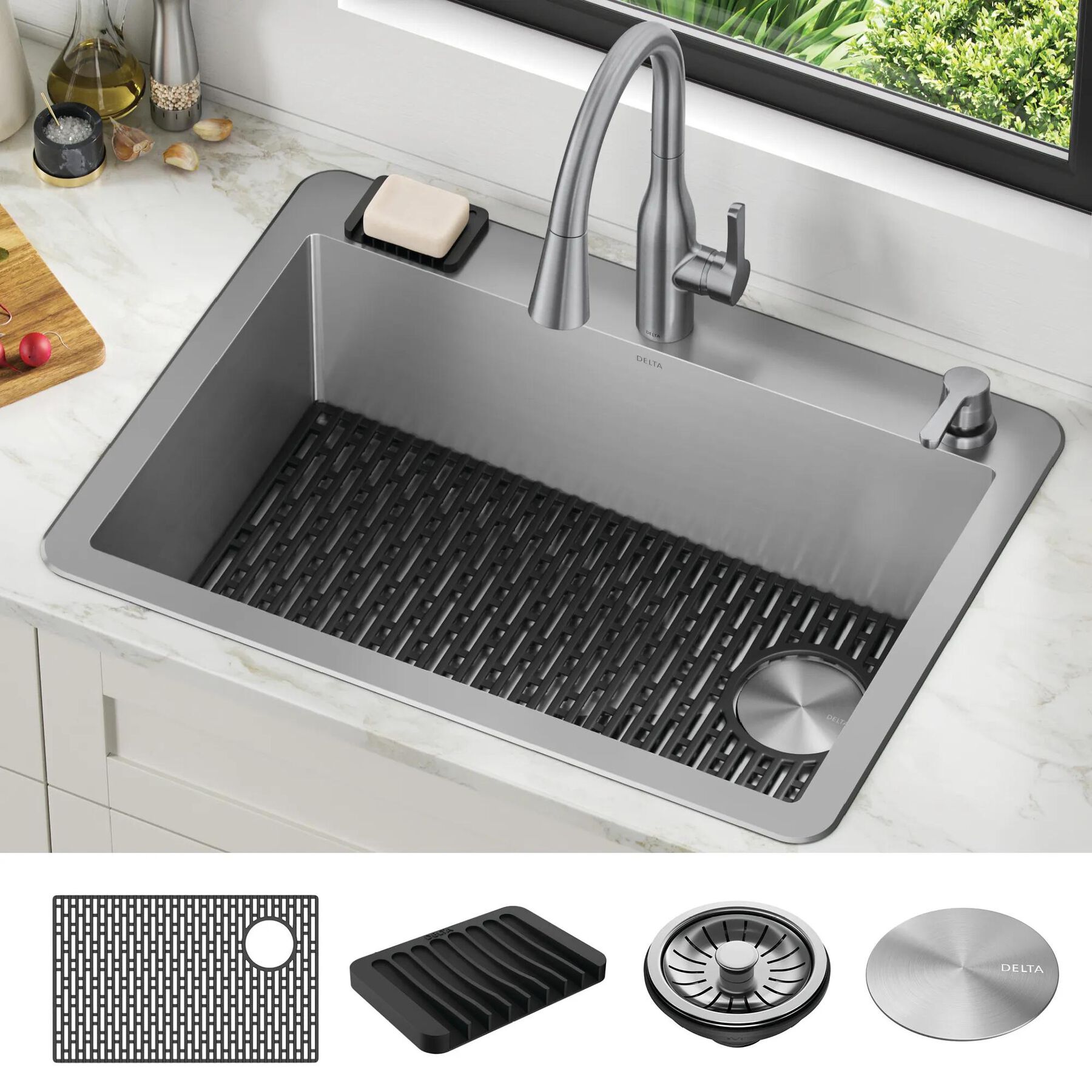 30&rdquo; Drop-In Undermount Stainless Steel Single Bowl Kitchen Sink with Accessories