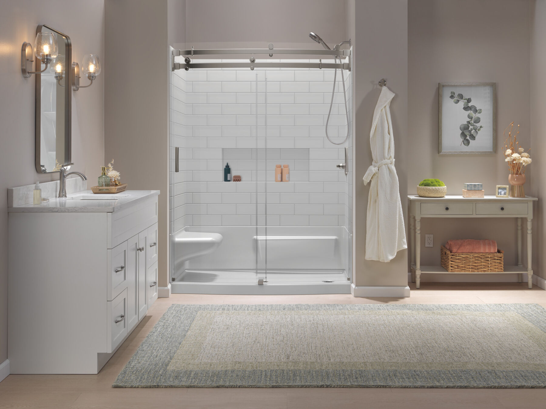 60x32 Alcove Shower Base with Door Bundle - Left Seat Right Drain Curve, image 3