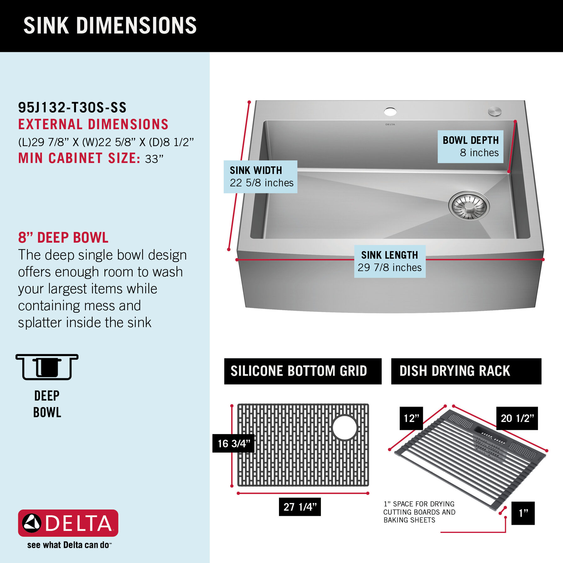 30” Retrofit Farmhouse Apron Front 16 Gauge Stainless Steel Single Bowl Kitchen Sink for Undermount / Drop-In Installation with Accessories, image 8