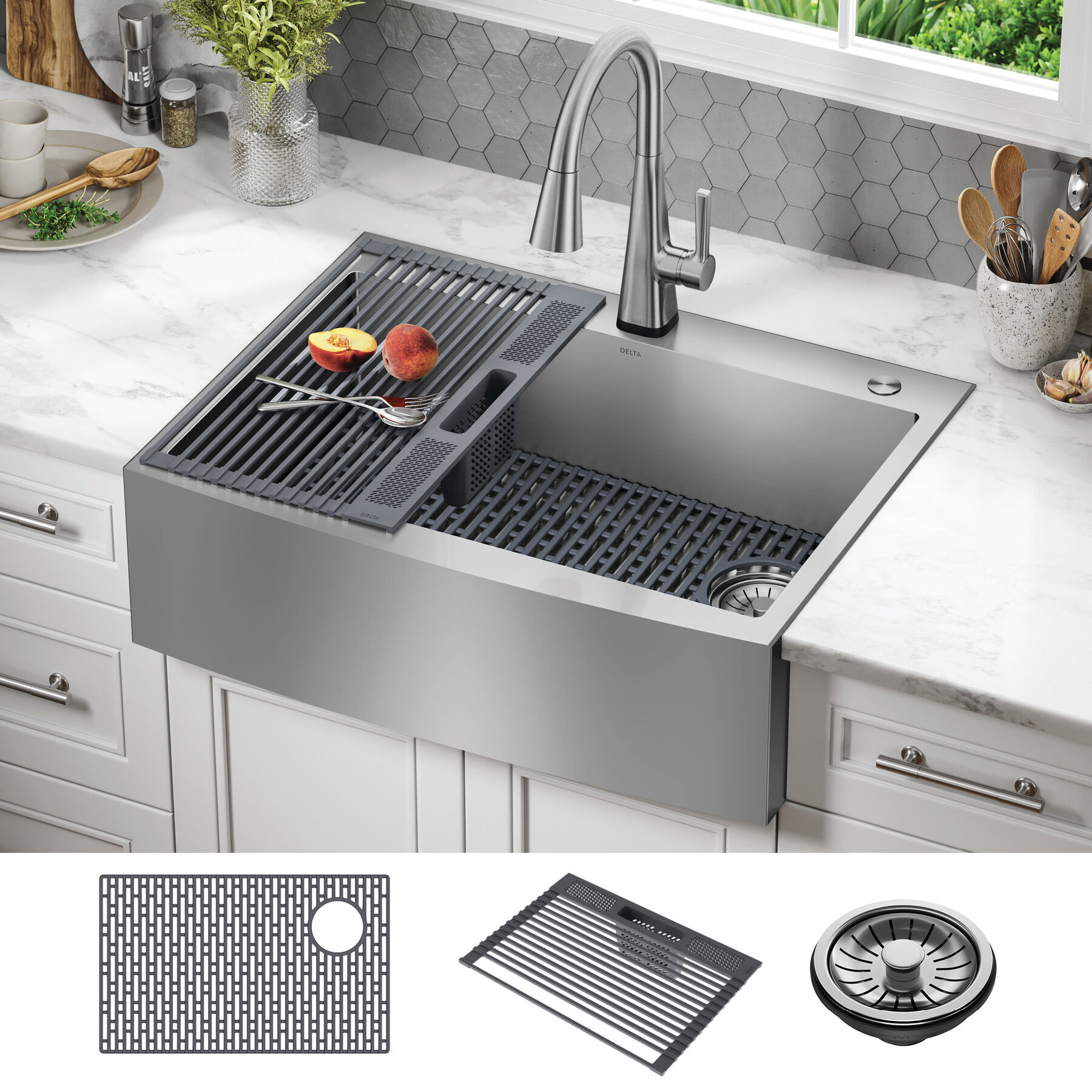 30” Retrofit Farmhouse Apron Front 16 Gauge Stainless Steel Single Bowl Kitchen Sink for Undermount / Drop-In Installation with Accessories, image 13