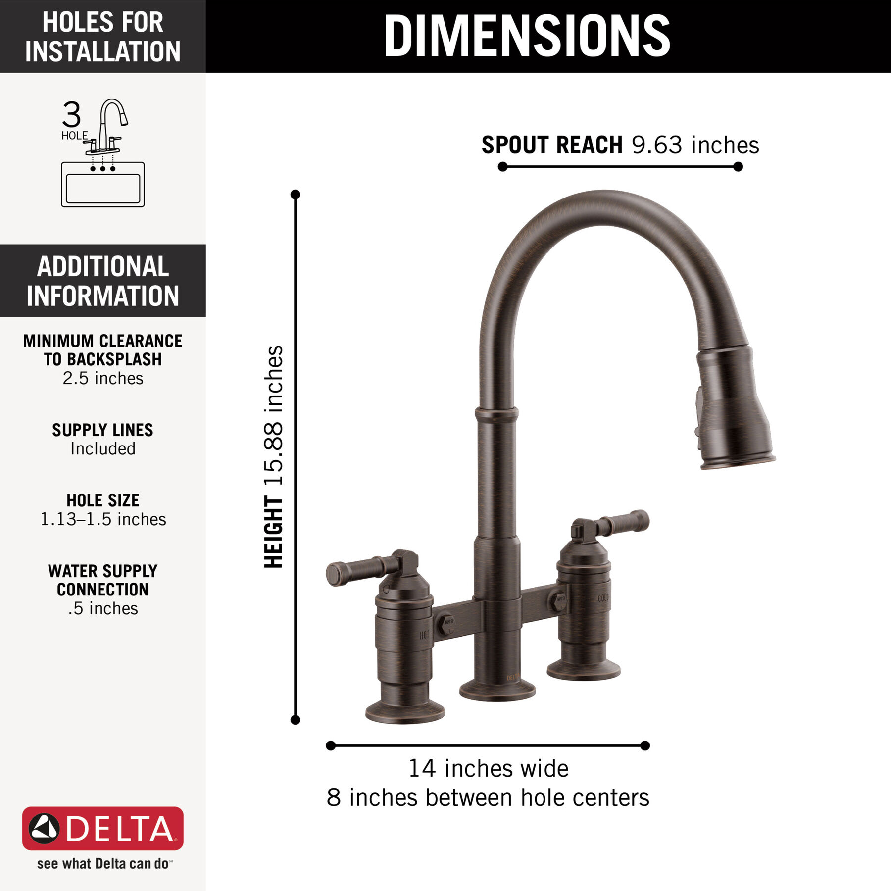 Two Handle Pull-Down Bridge Kitchen Faucet, image 7