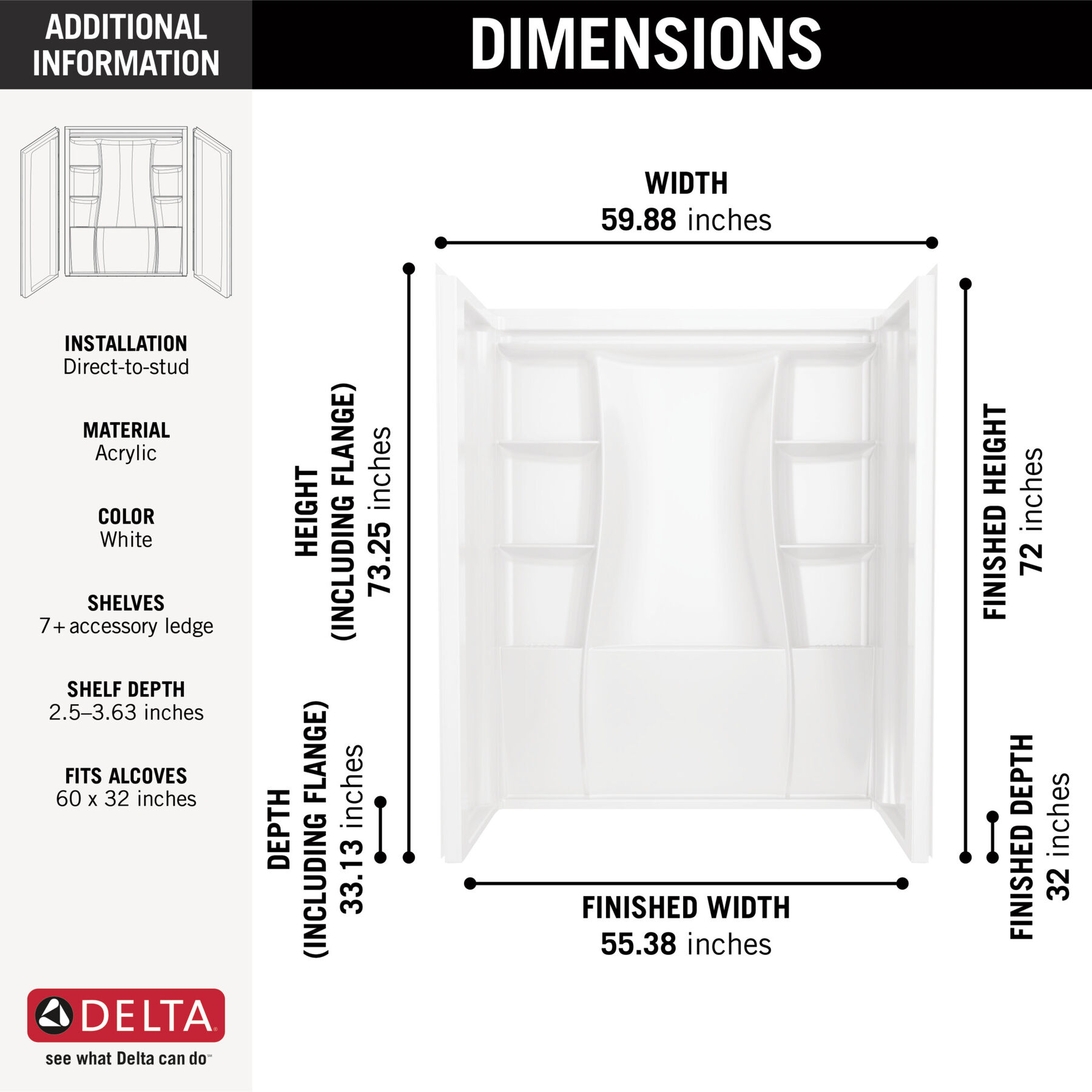 60"x32" Classic 500 Shower Wall, image 72