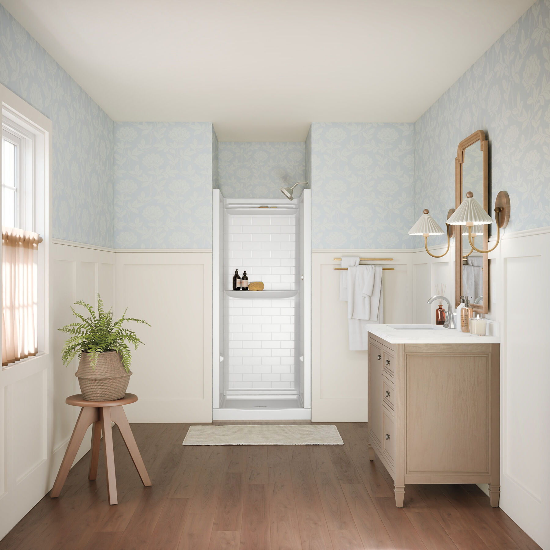 32x32 Alcove Shower Base with Tile Wall Bundle - Center Drain, image 2