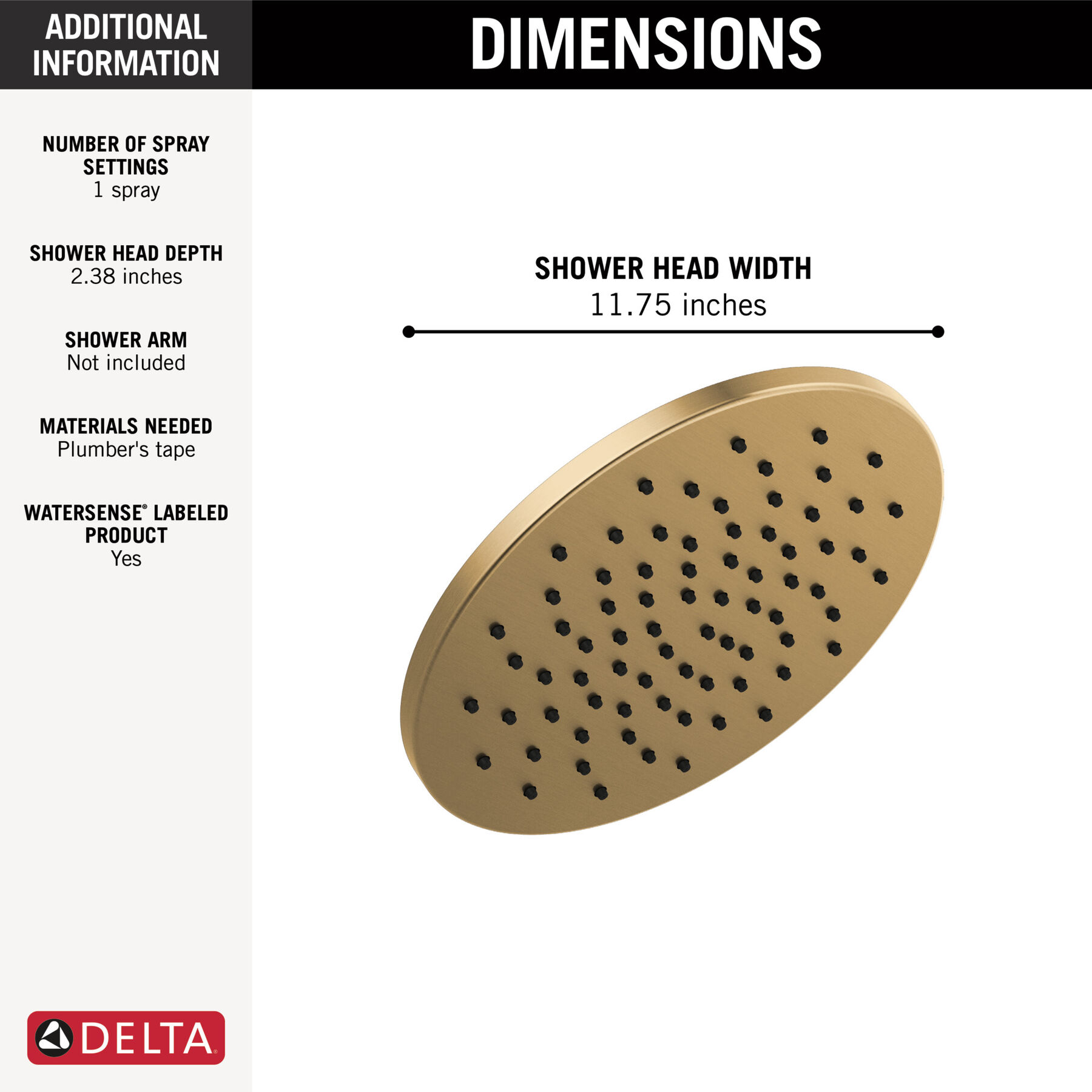Single-Setting Metal Raincan Shower Head (Recertified), image 1