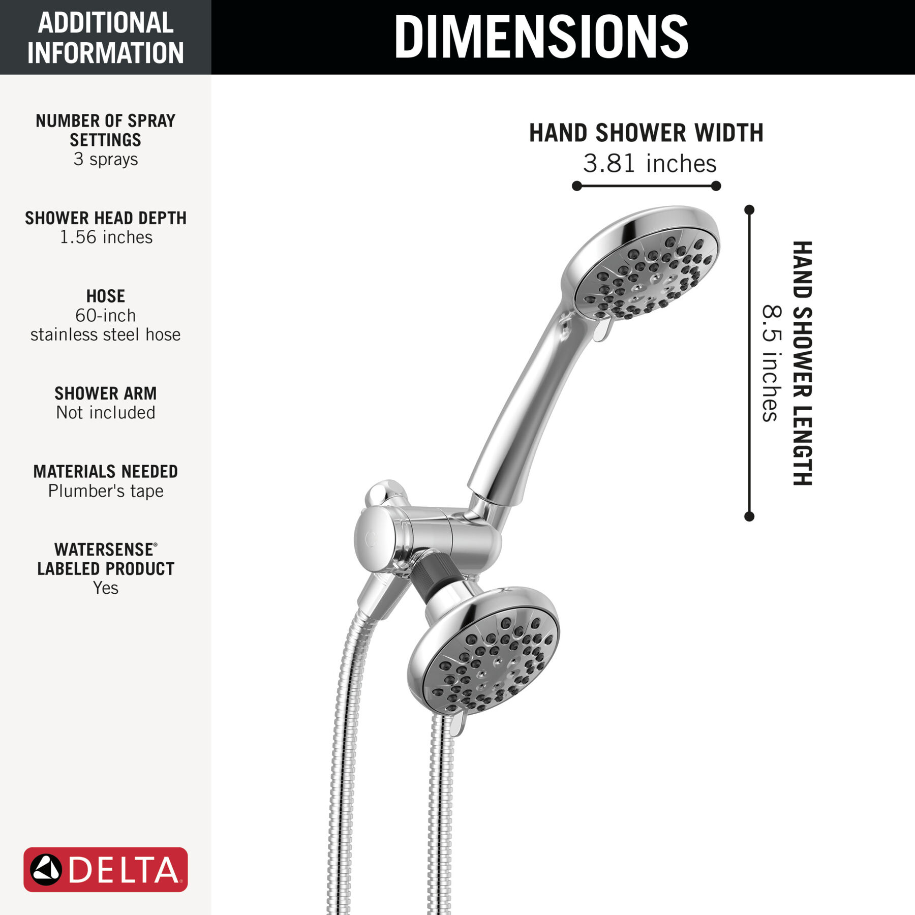 3-Setting Combination Shower in Chrome - 1.75 GPM, image 7
