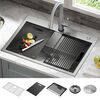 30” Workstation Kitchen Sink Drop-In Top Mount 16 Gauge Stainless Steel Single Bowl with WorkFlow™ Ledge and Accessories