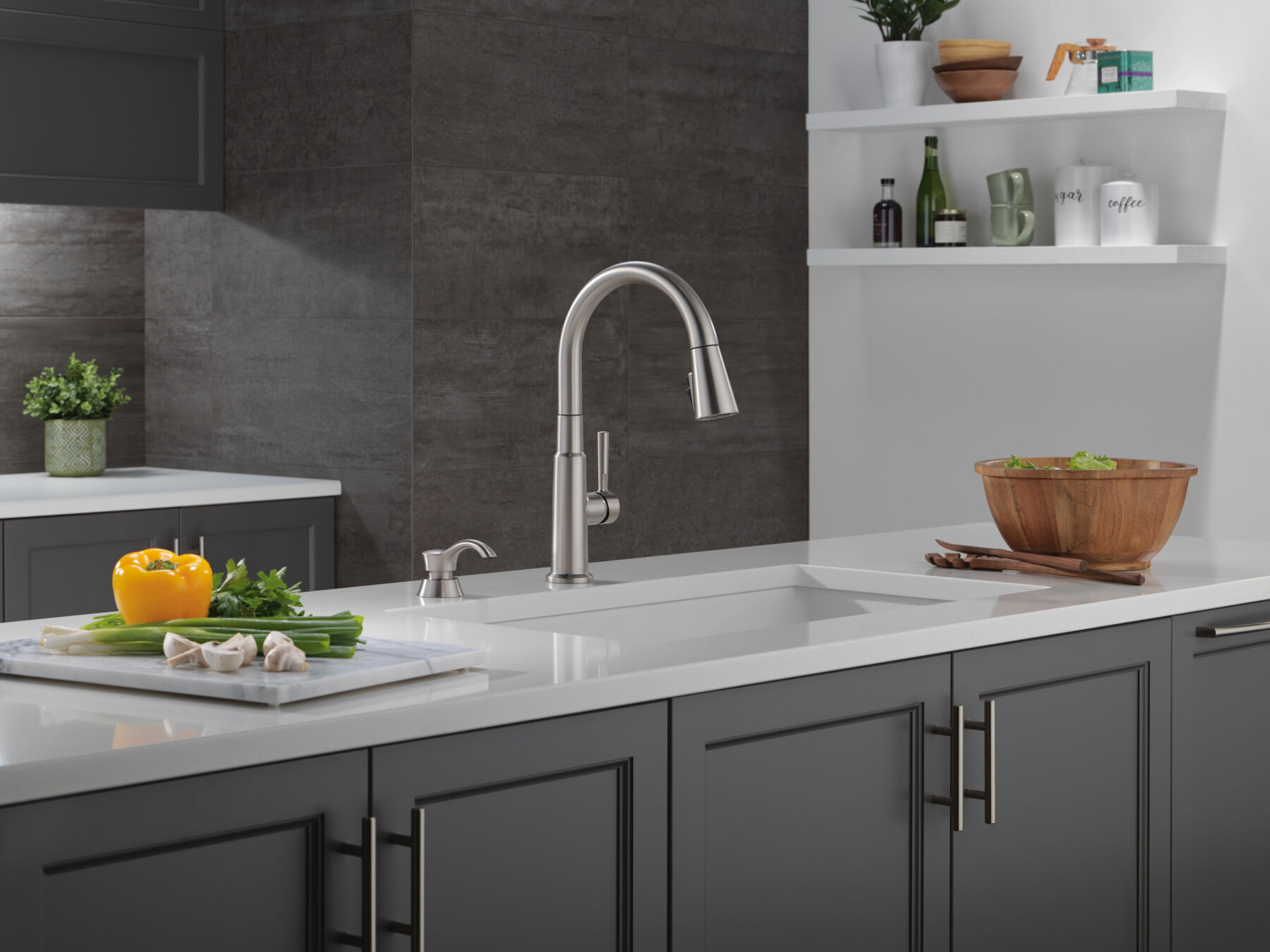 Single Handle Pull-Down Kitchen Faucet with Soap Dispenser and ShieldSpray® Technology, image 10
