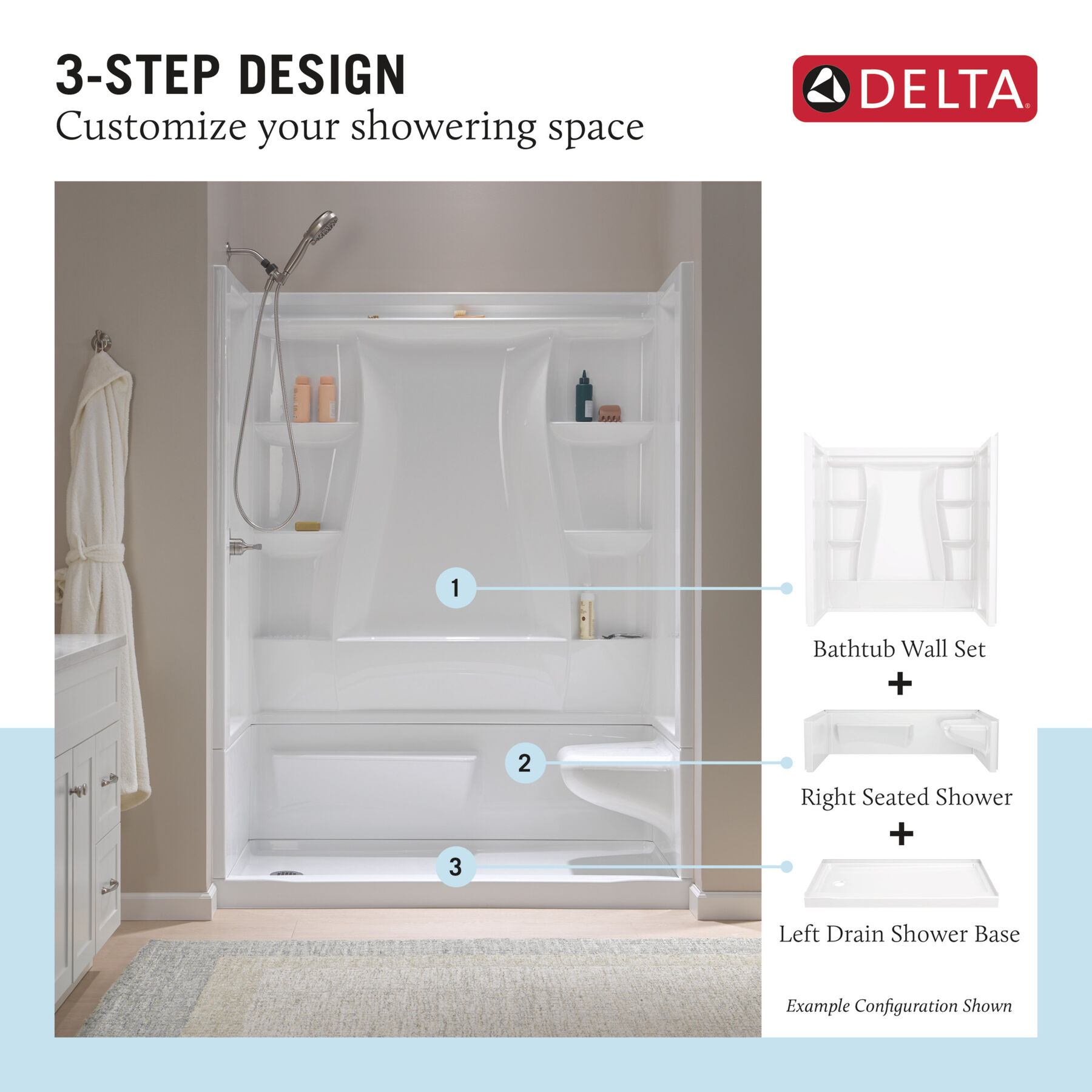 Procrylic Seated Shower Kit 60"x32" Left Drain, image 8