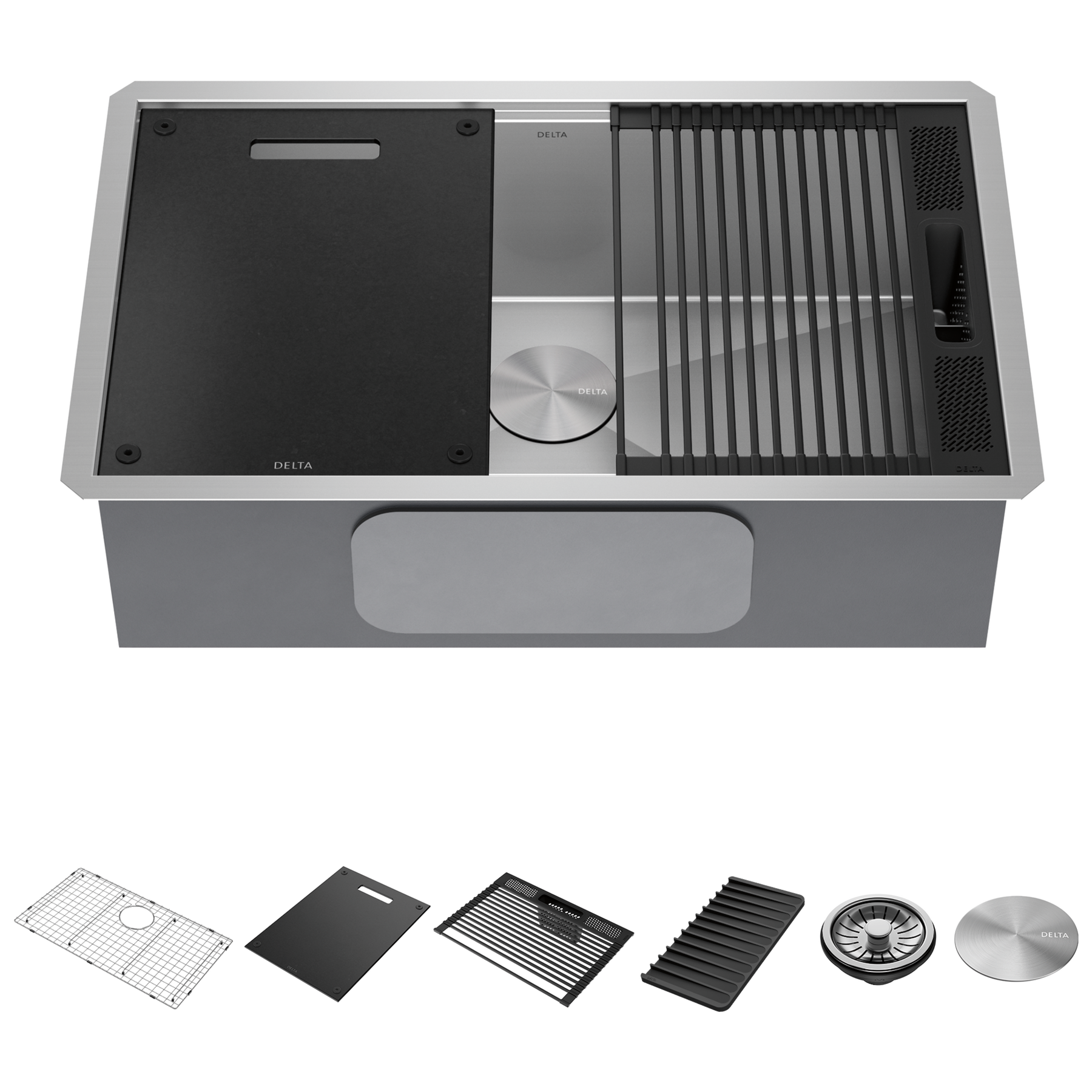 30” Workstation Kitchen Sink Undermount 16 Gauge Stainless Steel Single Bowl with WorkFlow™ Ledge and Accessories