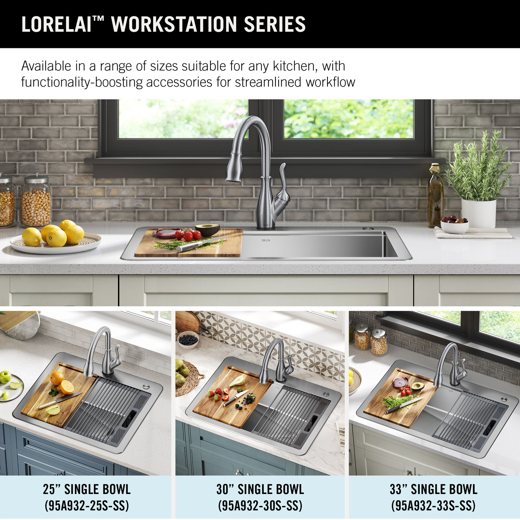 25” Workstation Kitchen Sink Drop-In Top Mount Stainless Steel Single Bowl with WorkFlow™ Ledge and Accessories, image 5