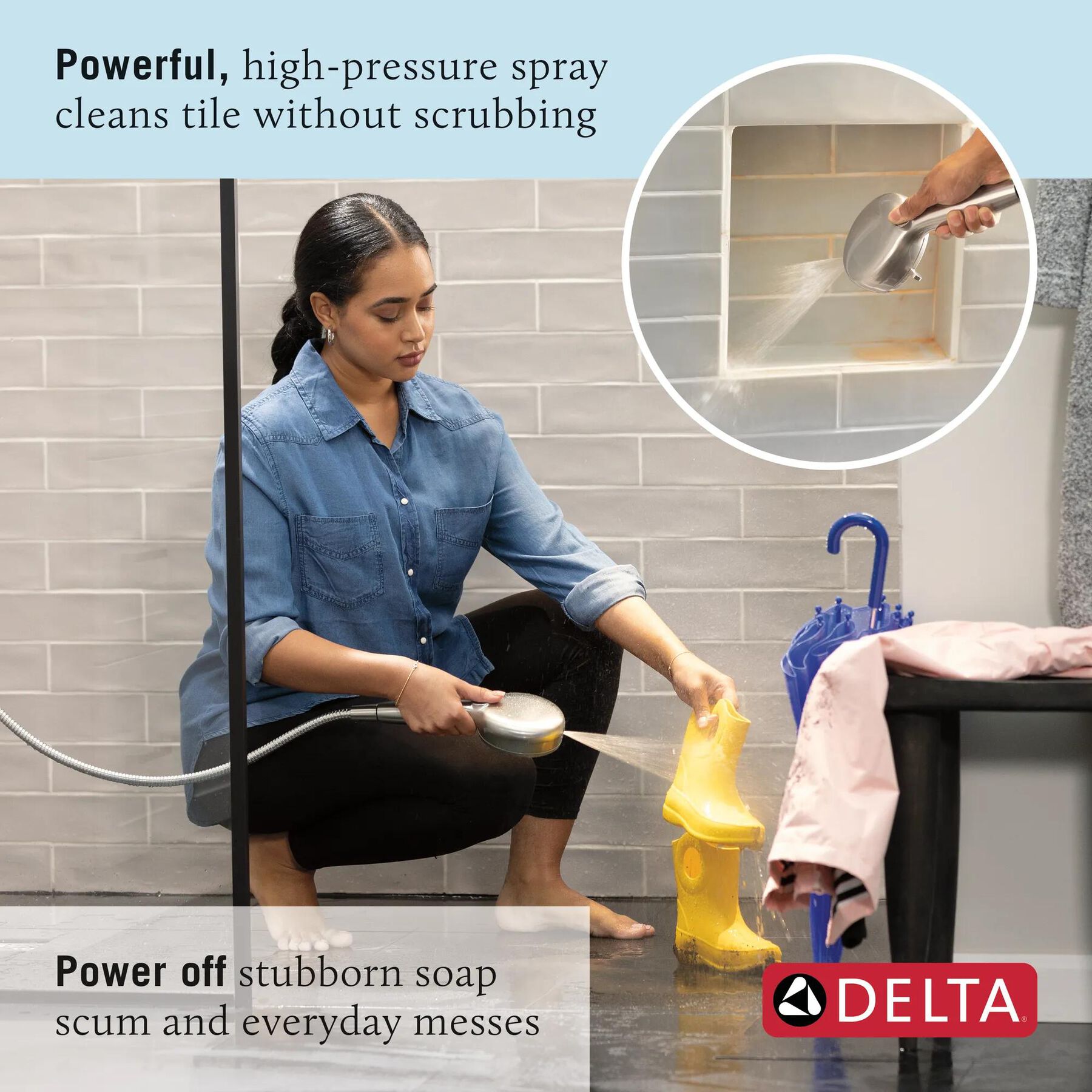 7-Setting Slide Bar Hand Shower with Cleaning Spray